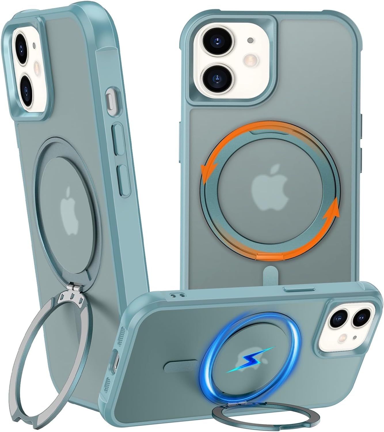 Chaofeng 360° Rotatable Stand for Iphone 15 Pro Case with Magnetic [Military Grade Drop Tested][Adjustable Kickstand] Ring Translucent Slim Hard Back Soft Edge, Purple  CHAOFEnG Green Iphone 12/12 Pro 