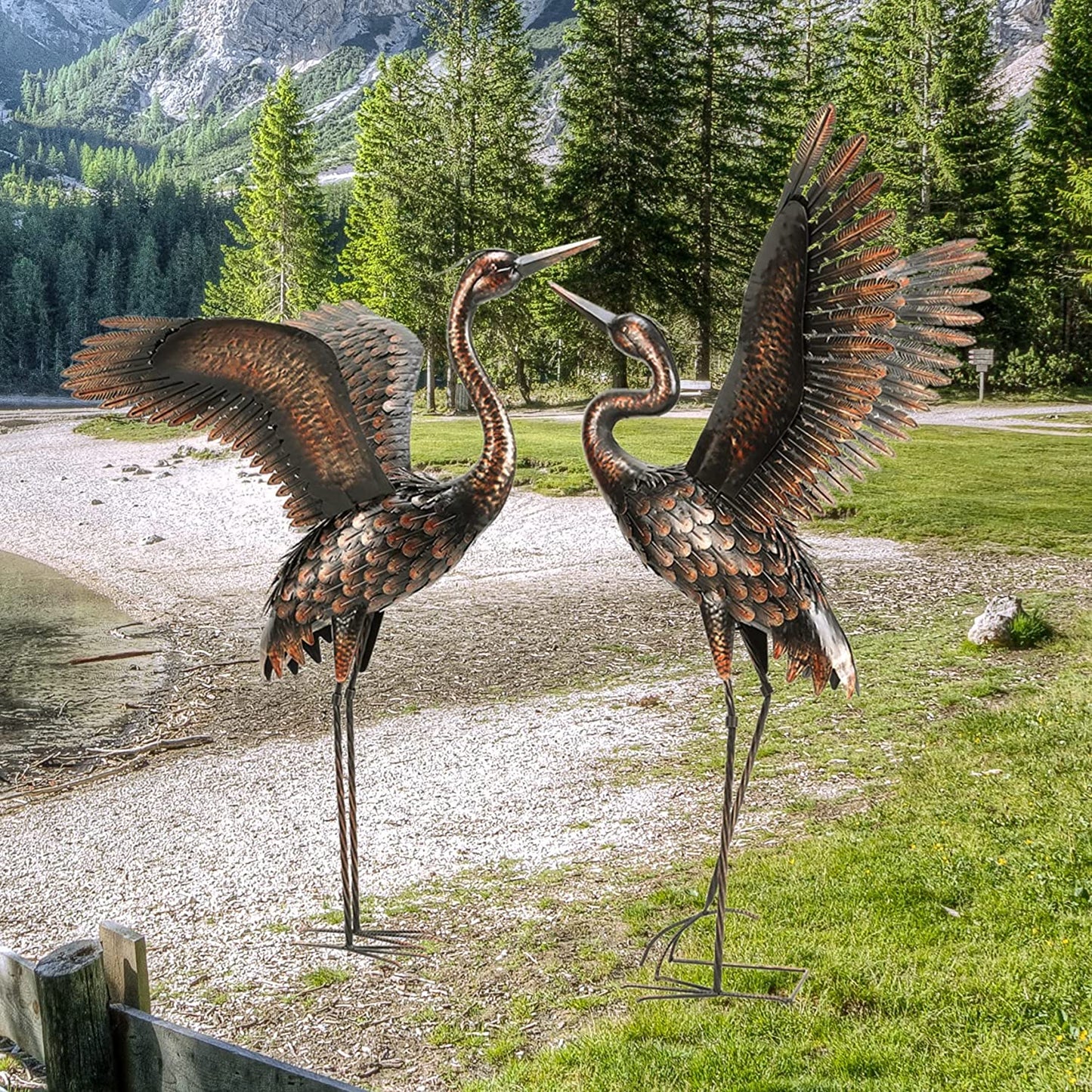 Chisheen Garden Statue Outdoor Metal Heron Crane Yard Art Sculpture for Lawn Patio Backyard Decoration,46 Inch (2-Pack)  Chisheen   
