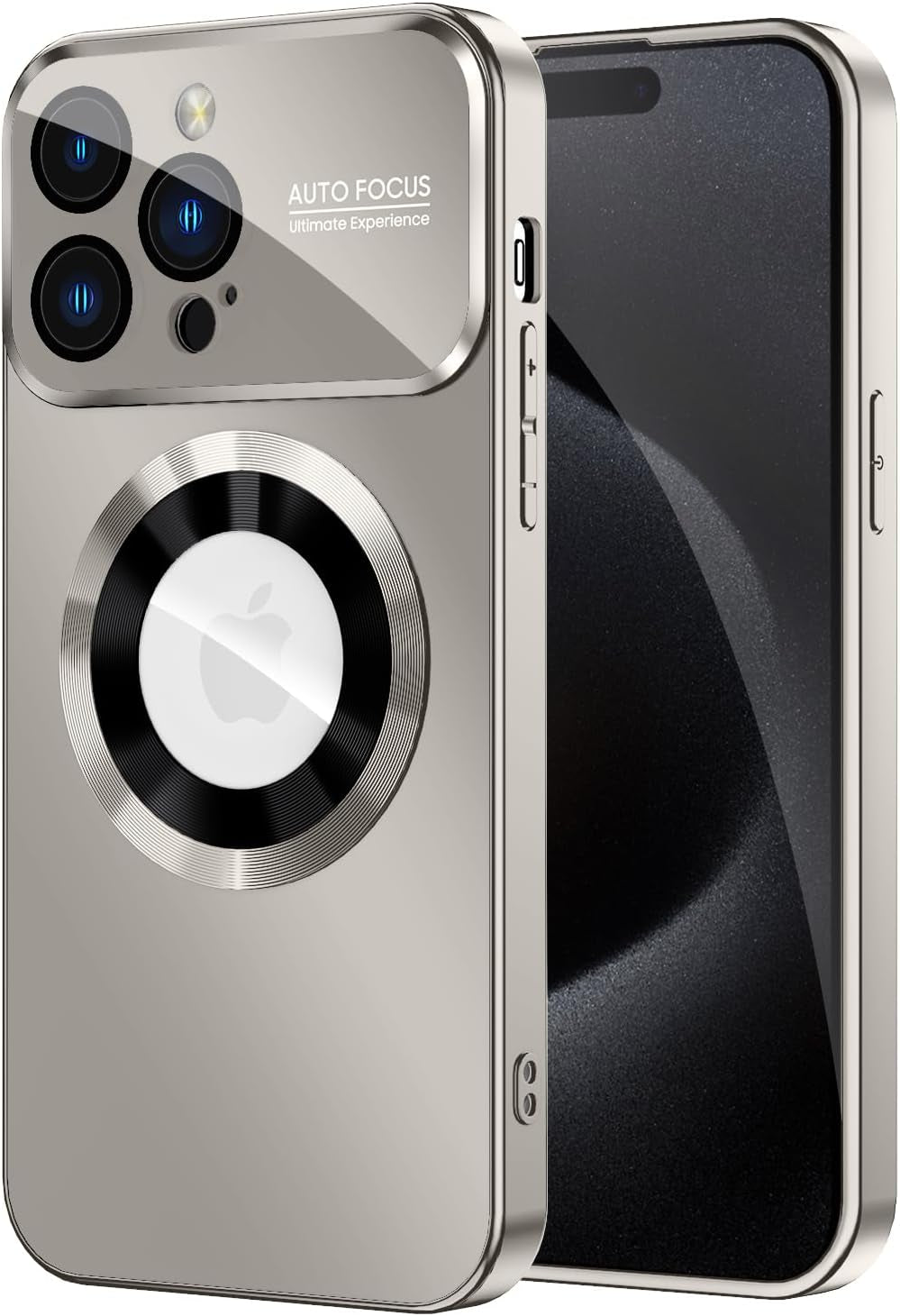 MAKAVO Magnetic for Iphone 15 Pro Max Case, Compatible with Magsafe, Built-In Camera Lens Protector, Logo View, Military Grade Drop Proof Phone Cover, Black  MAKAVO Titanium Gray  