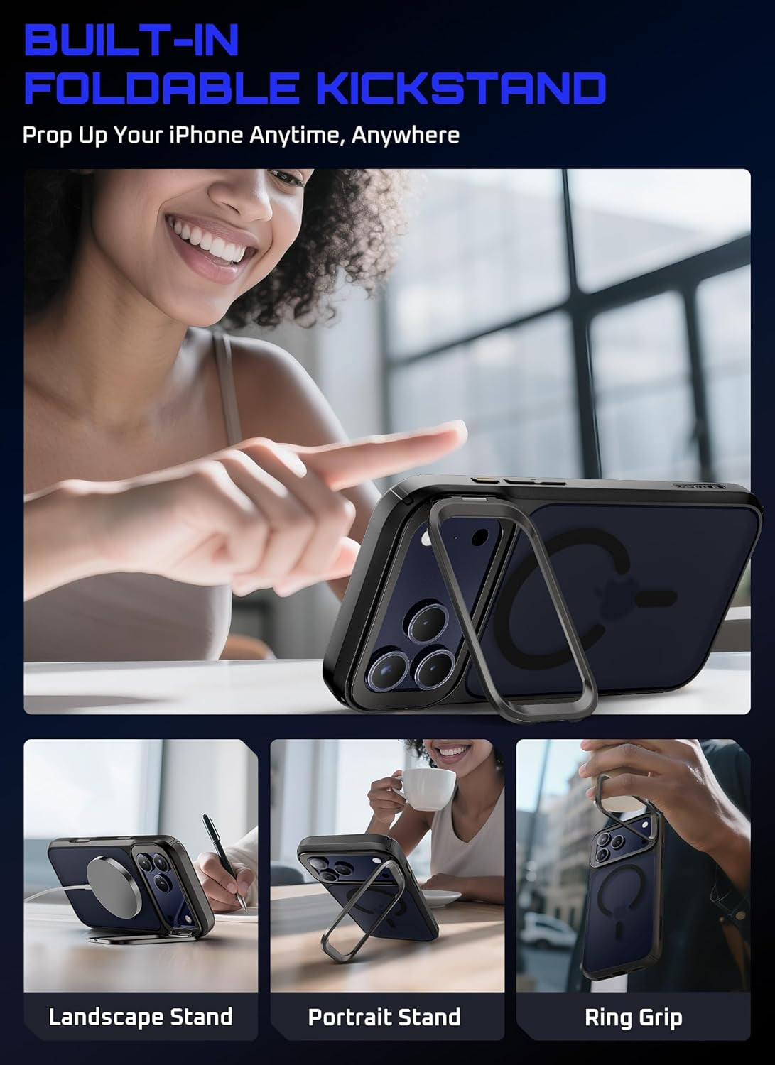 SUPCASE for Iphone 17 Pro Max Case with Camera Control Button (Unicorn Beetle Mag), [Compatible with Magsafe] [Built-In Kickstand] Slim Protective Magnetic Translucent Back Phone Case, Black