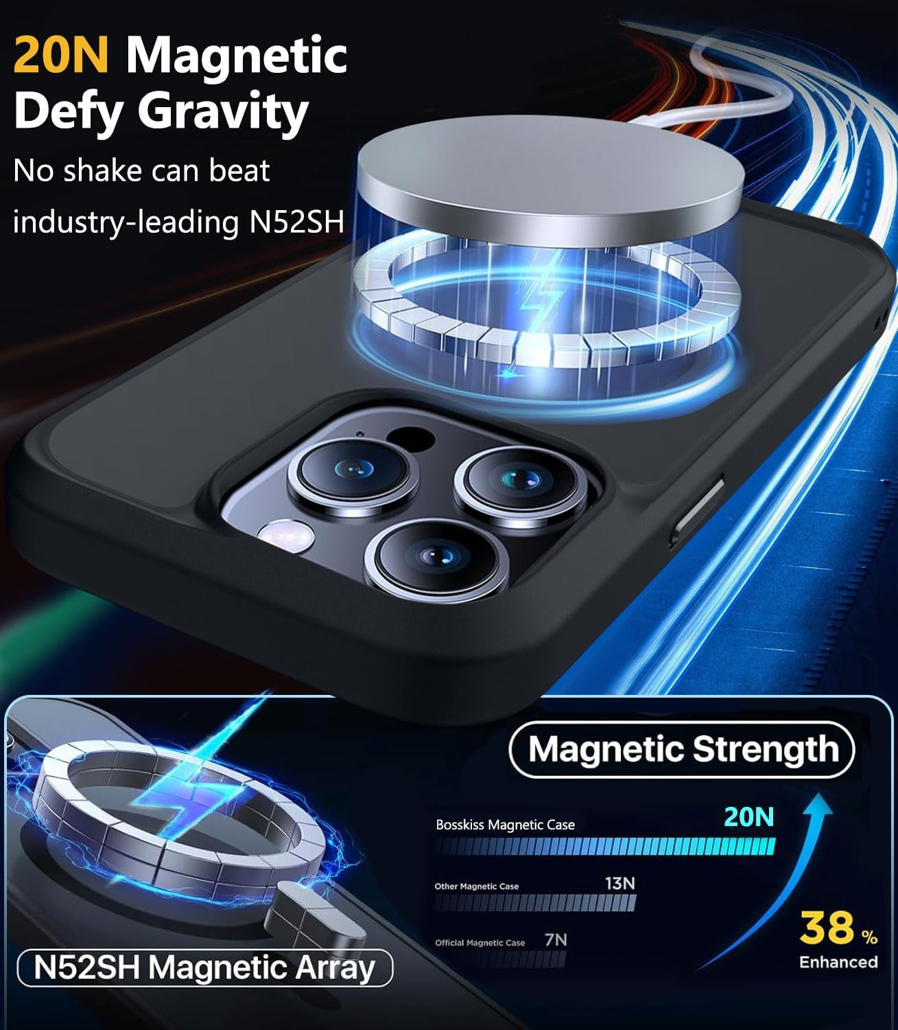 Bosskiss Ultra Strong Magnetic for Iphone 15 Pro Case, [Compatible with Magsafe] [Glass Screen + Camera Protector] Slim Translucent Matte Shockproof Case for Iphone 15 Pro Case 6.1 Inch, Black  BossKiss   