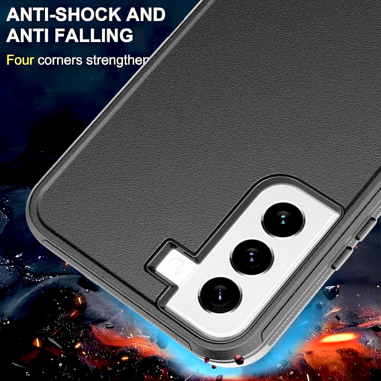 For Galaxy S22 Case with Soft TPU Film Screen Protector[2 Pack],3 in 1 Shockproof TPU Hard PC Bumper Drop-Proof Shell for Samsung Galaxy S22 Black