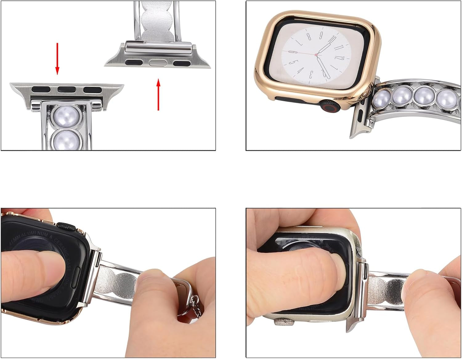 Elegant Pearl Chain Compatible with Apple Watch Band 49Mm 45Mm 44Mm 42Mm 41Mm 40Mm 38Mm, Luxury Stainless Steel Strap for Iwatch Ultra 2 1 Series 9 8 7 SE 6 5 4 3 2 1