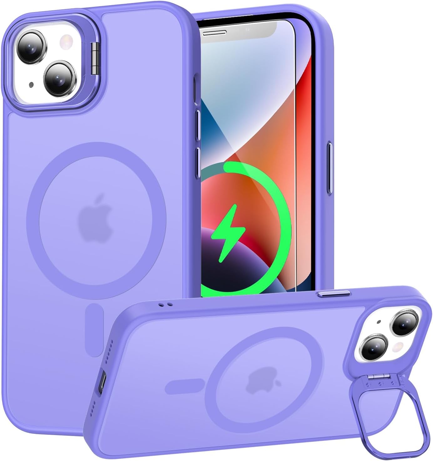 Goodon Magnetic for Iphone 14 Pro Max Case with Screen Protector, [Compatible with Magsafe] [ Built-In Metal Kickstand] Military-Grade Protection Shockproof Matte 6.7" Phone Case - Yellow  Goodon Lavender Purple Magnetic Iphone 14/ Iphone 13 6.1" 