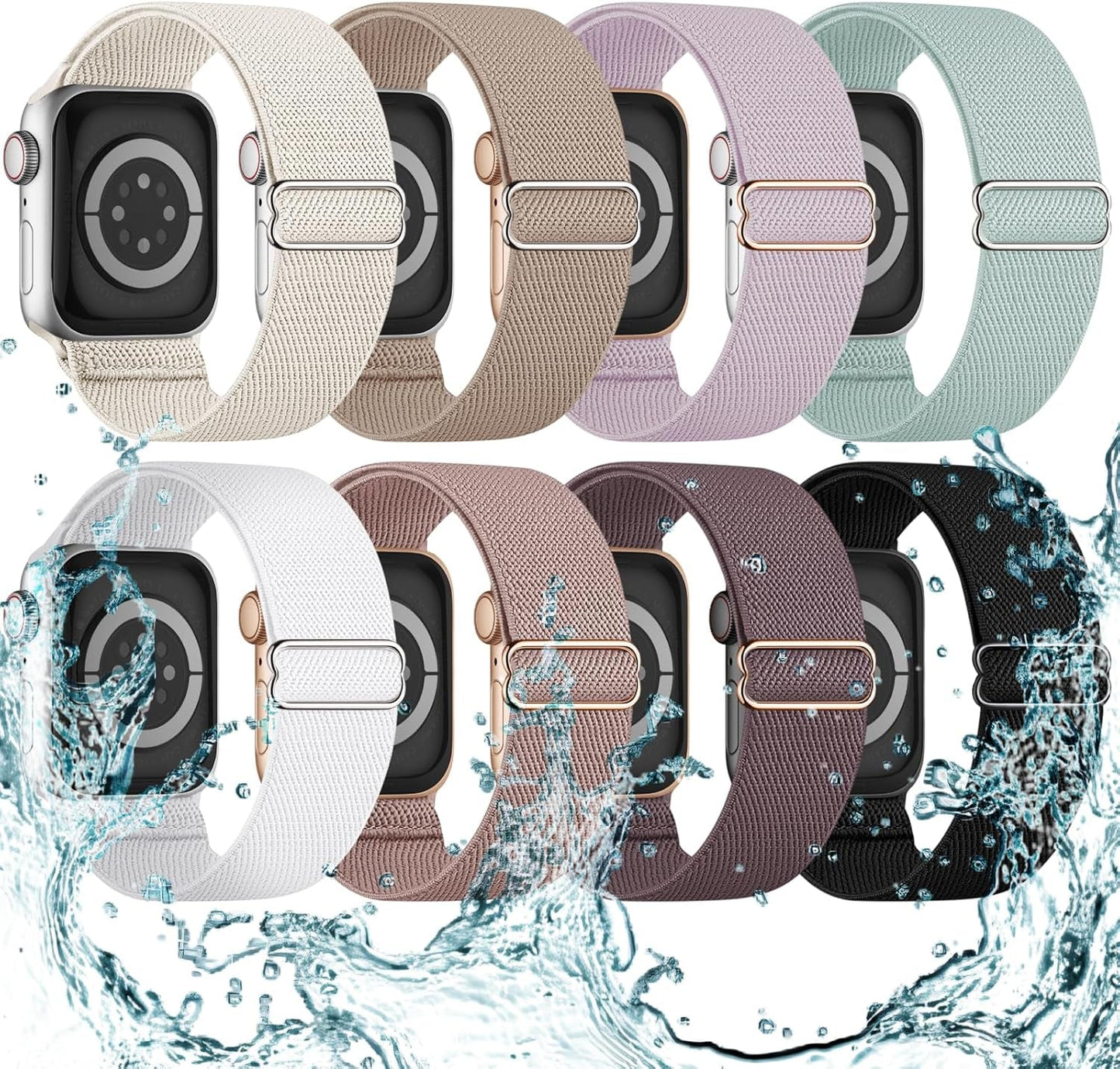 8 Pack Stretchy Solo Loop Compatible with Apple Watch Band 40Mm 41Mm 42Mm 44Mm 45Mm 38Mm 49Mm, Splash-Proof Sweat-Wicking Nylon Elastic Strap Women Men for Iwatch Series 9 8 7 6 5 4 3 SE Ultra 2