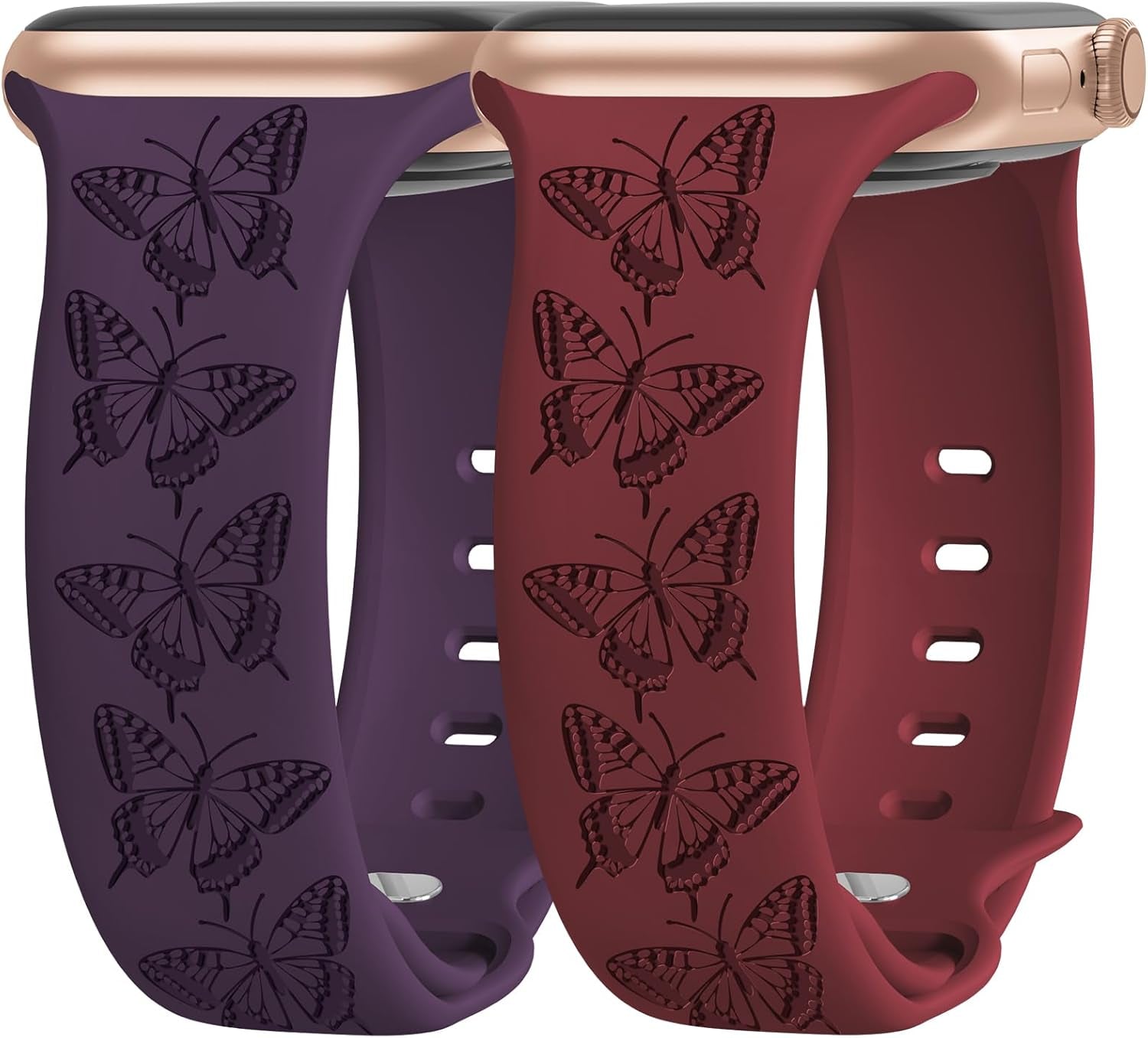 2 Packs Cute Engraved Bands Compatible with Apple Watch Bands 38Mm 40Mm 41Mm 44Mm 45Mm 42Mm 49Mm, Women Designer Soft Silicone Replacement Strap for Iwatch Series SE 9 8 7 6 5 4 3 2 1 Ultra