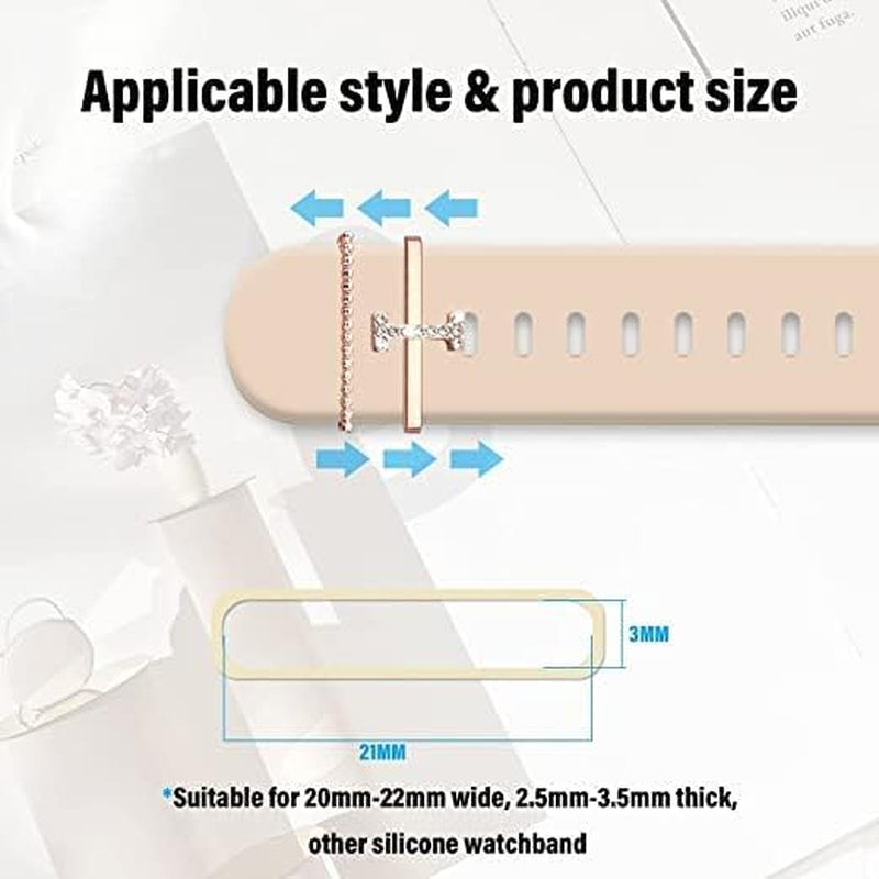 Decorative Rings Loops Compatible with Apple Watch Silicone Bands Charms 45Mm 44Mm 42Mm 41Mm 40Mm 38Mm Iwatch Series 8 7 6 5 4 3 2 1 Metal Diamond Charms Accessories (I-Rose Gold)