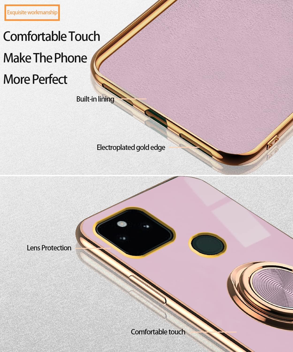Compatible with Google Pixel 5A 5G Case Ring Holder Magnet Green, Google Pixel 5A 5G Phone Case Silicone Shockproof Plate Luxury Slim Cover (Purple)  Wousunly   