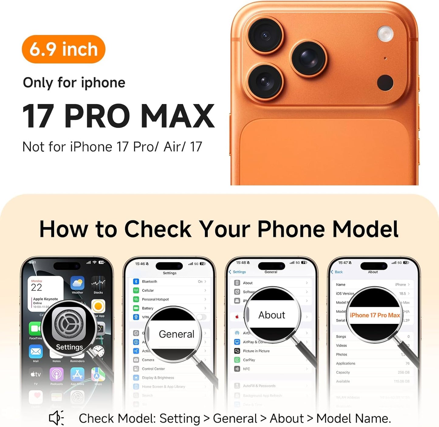 3 in 1 for Iphone 17 Pro Max Case with 360° Spin Magnetic Stand, 1X DIY Glitter Cardstock+1X Screen Protector, [Fit for Magsafe]Cute Wavy Glossy Clear Phone Cover for Women Girls 6.9", Cosmic Orange