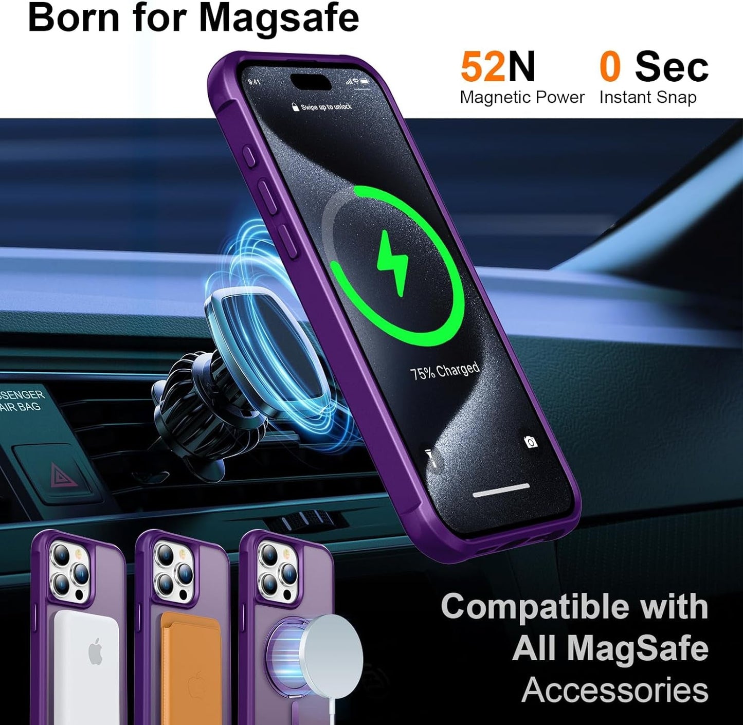 Chaofeng 360° Rotatable Stand for Iphone 15 Pro Case with Magnetic [Military Grade Drop Tested][Adjustable Kickstand] Ring Translucent Slim Hard Back Soft Edge, Purple  CHAOFEnG   