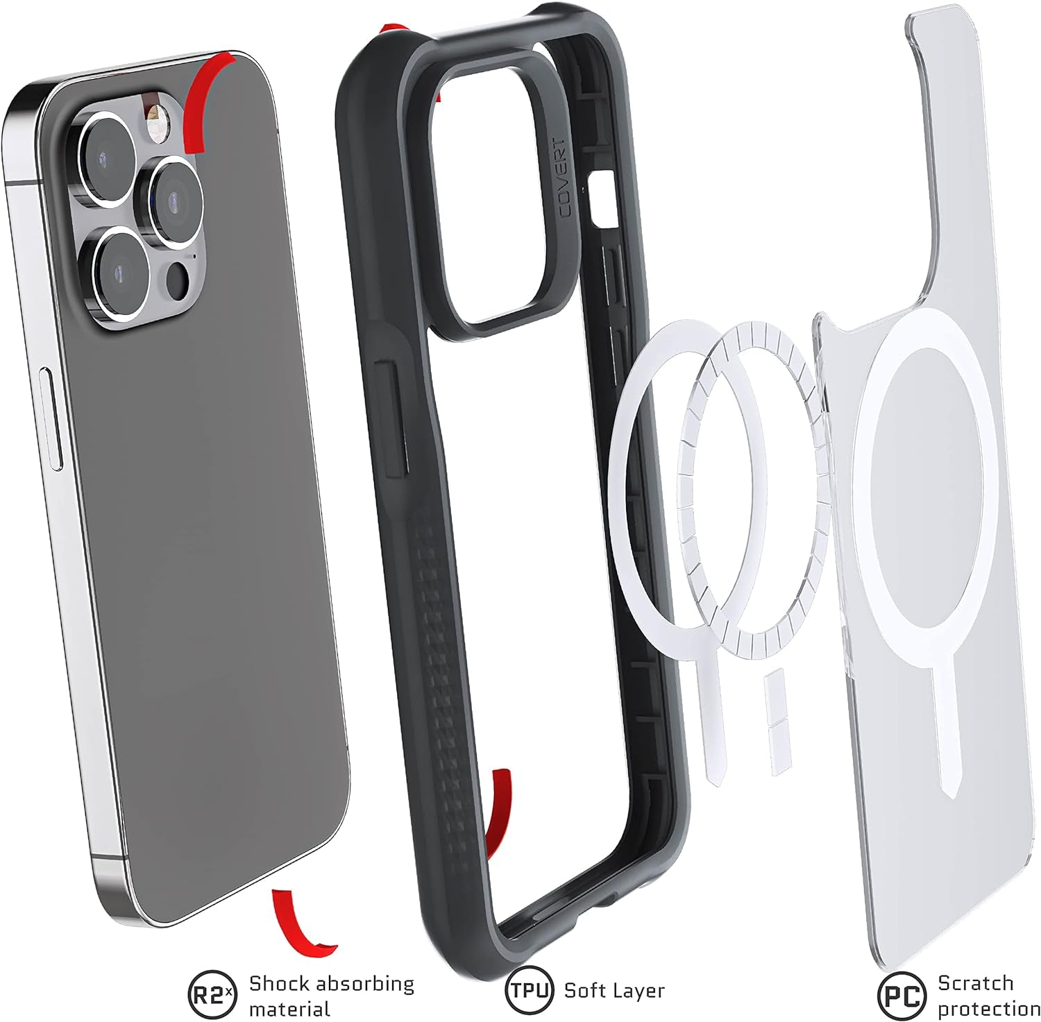 Ghostek Covert Clear Iphone 14 Case - Shockproof Silicone, Compatible with Apple Magsafe Accessories, Slim Protective Phone Cover (6.1 Inch, Black)  Ghostek   