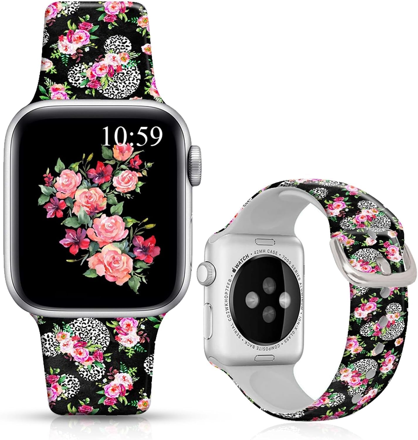 Floral Bands Compatible with Iwatch 38Mm/42Mm/40Mm/44Mm, Floral Chevron Silicone Fadeless Pattern Printed Replacement Bands for Iwatch Series 5/4/3/2/1, M/L for Women/Men