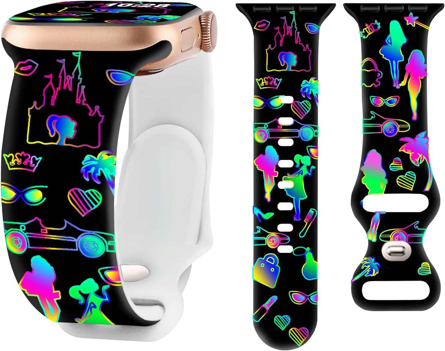 Brigtlaiff Compatible with Apple Watch Bands 38Mm 40Mm 41Mm 42Mm 44Mm 45Mm 49Mm for Women Men, Silicone Sport Floral Print Fadeless Strap for Iwatch Bands Series 9/8/7/6/5/4/3/2/1/Se/Ultra