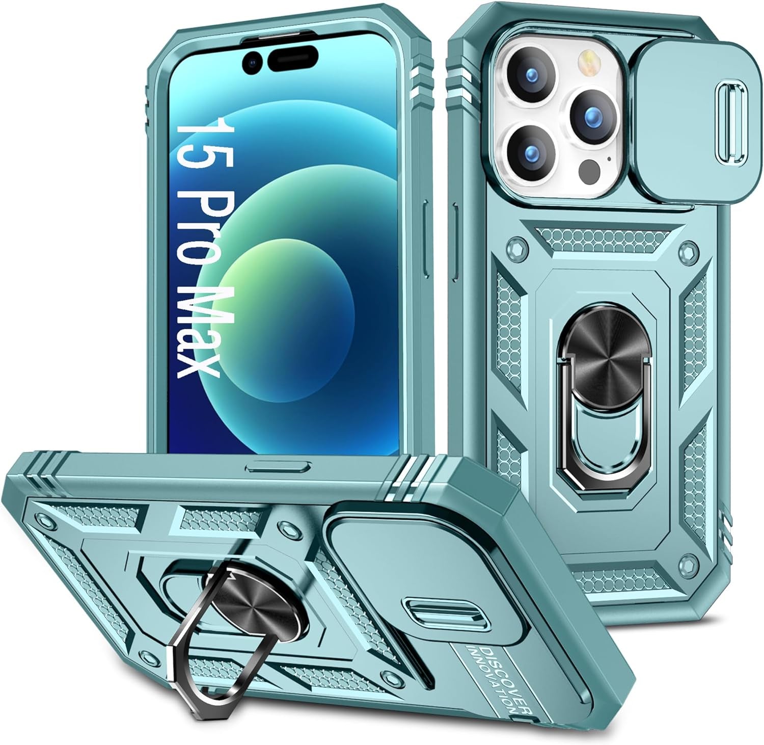 DAWEIXEAU Case Compatible with Iphone 15 Pro Max, Shockproof Impact Resistant with Slide Lens Protective Cover Case for Iphone 15 Pro Max 6.7 Inch (Pink Green)  DAWEIXEAU   
