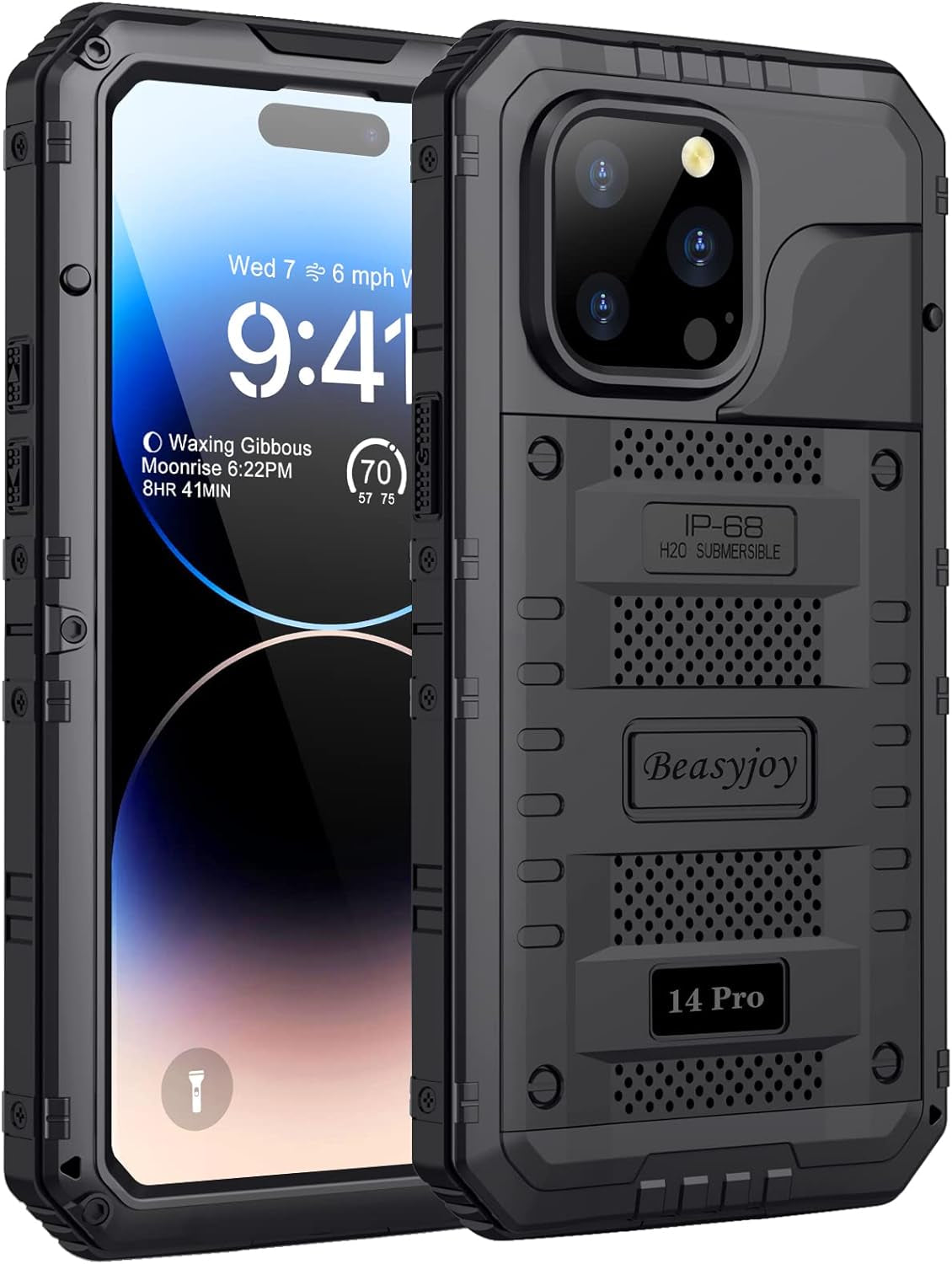 Beasyjoy Waterproof Case for Iphone 14 Pro, Metal Full Body Sealed Phone Case with Built-In Screen Protector, Military Grade Heavy Duty Defender Armor Shockproof Rugged Case 6.1 Inch, Camo  Beasyjoy   