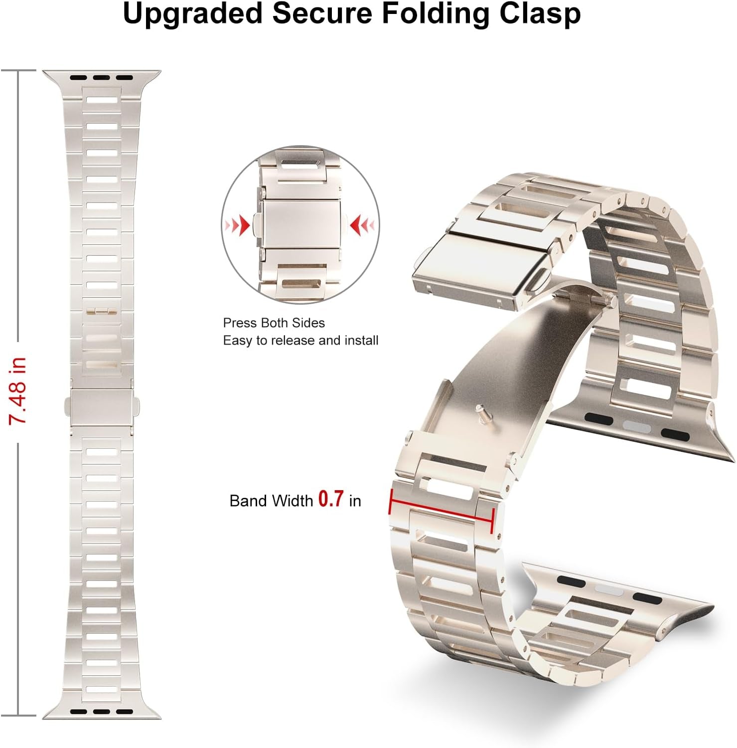 Finestone Metal Band for Apple Watch - Stainless Steel Apple Watch Band Compatible with Apple Watch 41Mm 40Mm 38Mm - Slim Hollow-Out Design Strap for Iwatch Series 9/8/7/6/5/4/3/2/1 SE Women Men Starlight