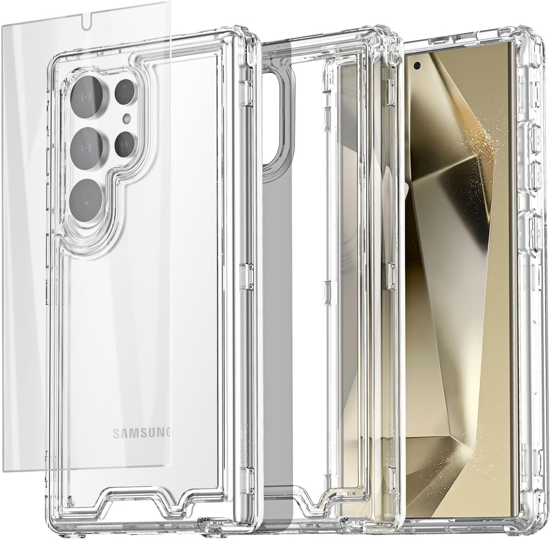 Aicase for Samsung Galaxy S24 Ultra Case with Glass Screen Protector,Heavy Duty Drop Protection Full Body Rugged Shockproof Military Protective Tough Durable Cover for Galaxy S24 Ultra 6.8" 5G 2024_1