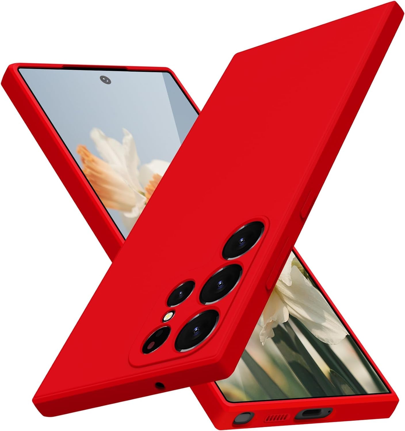 For Samsung Galaxy S22 Ultra 5G Case Liquid Silicone,Full Body Protective,Soft Shockproof anti Scratch Case for Samsung Galaxy S22 Ultra Phone Case Slim Fit Durable 6.8In Red JUS01-62