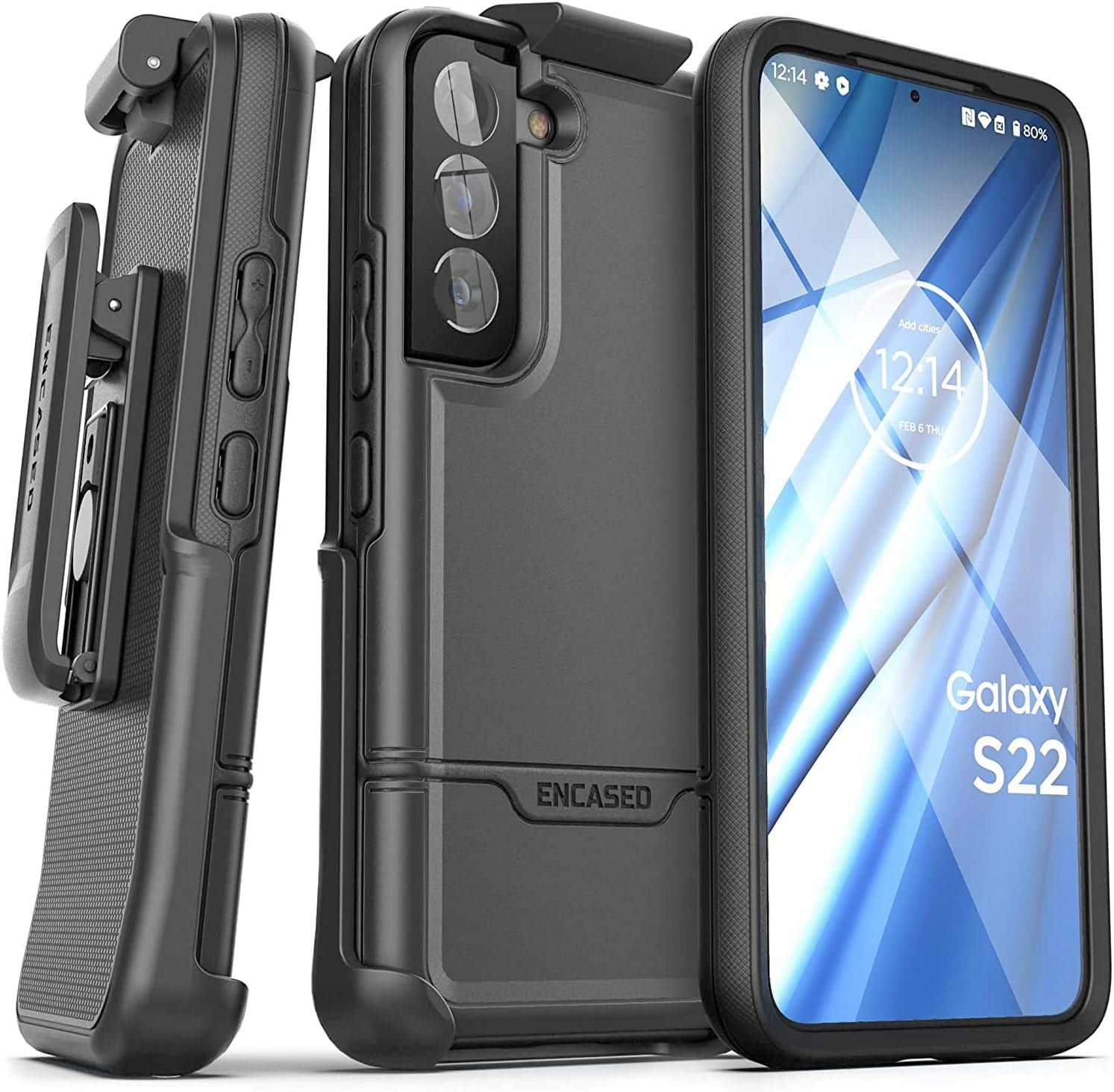 Encased Rebel Designed for Samsung Galaxy S22 Ultra Belt Clip Case, Protective Shockproof Case with Holster (Black)
