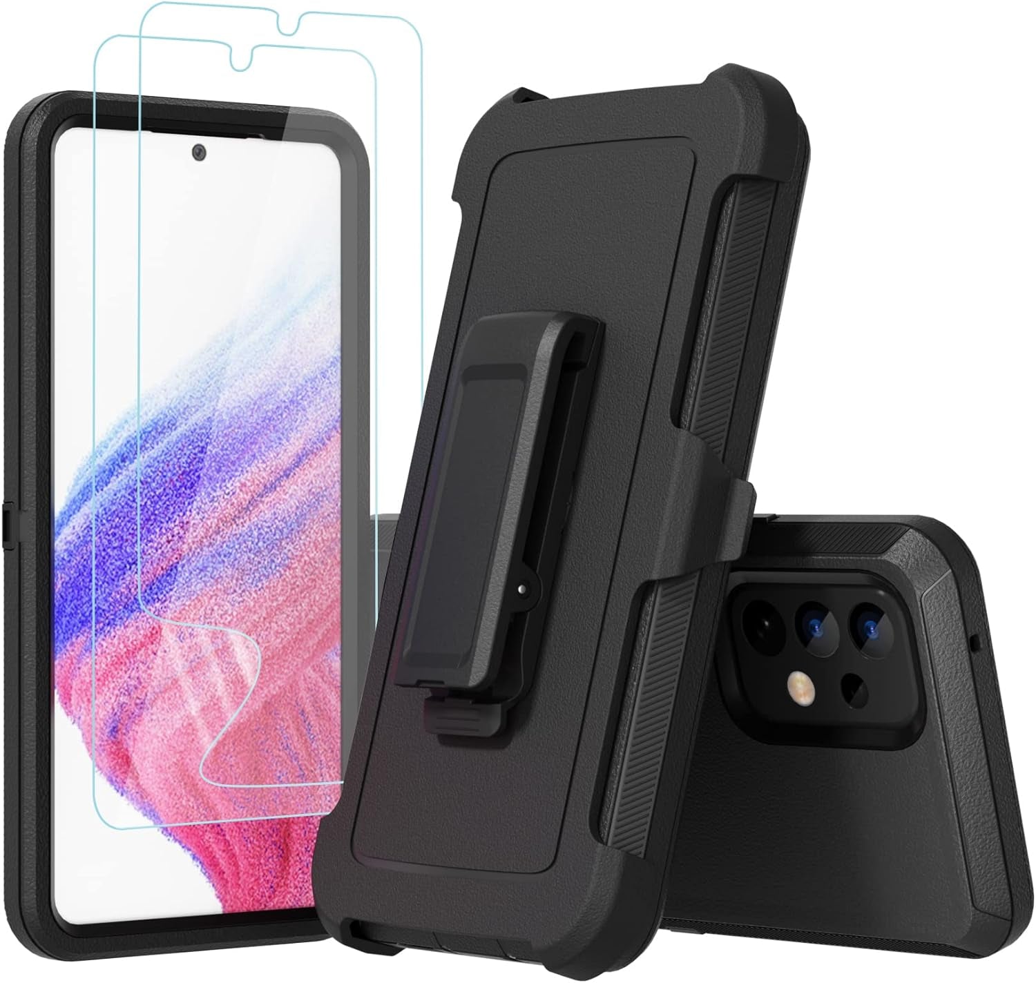 Compatible with Samsung Galaxy A53 5G Case, with Belt Clip Holster Heavy Duty Rugged Shockproof Full Body Protection Kickstand Phone Case for Samsung Galaxy A53 5G (Black)