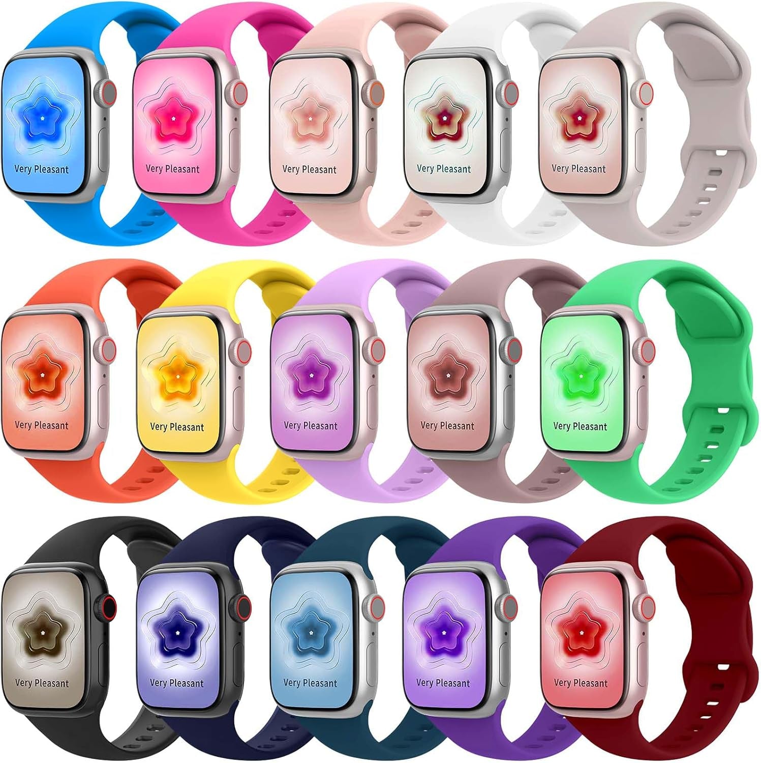 15Pack Compatible with Watch Band 38Mm 40Mm 41Mm 42Mm 44Mm 45Mm 49Mm, Breathable Waterproof Silicone Sport Band Strap for Iwatch Bands Series 9/8/7/6/5/4/3/2/1/Se/Ultra/Ultra 2