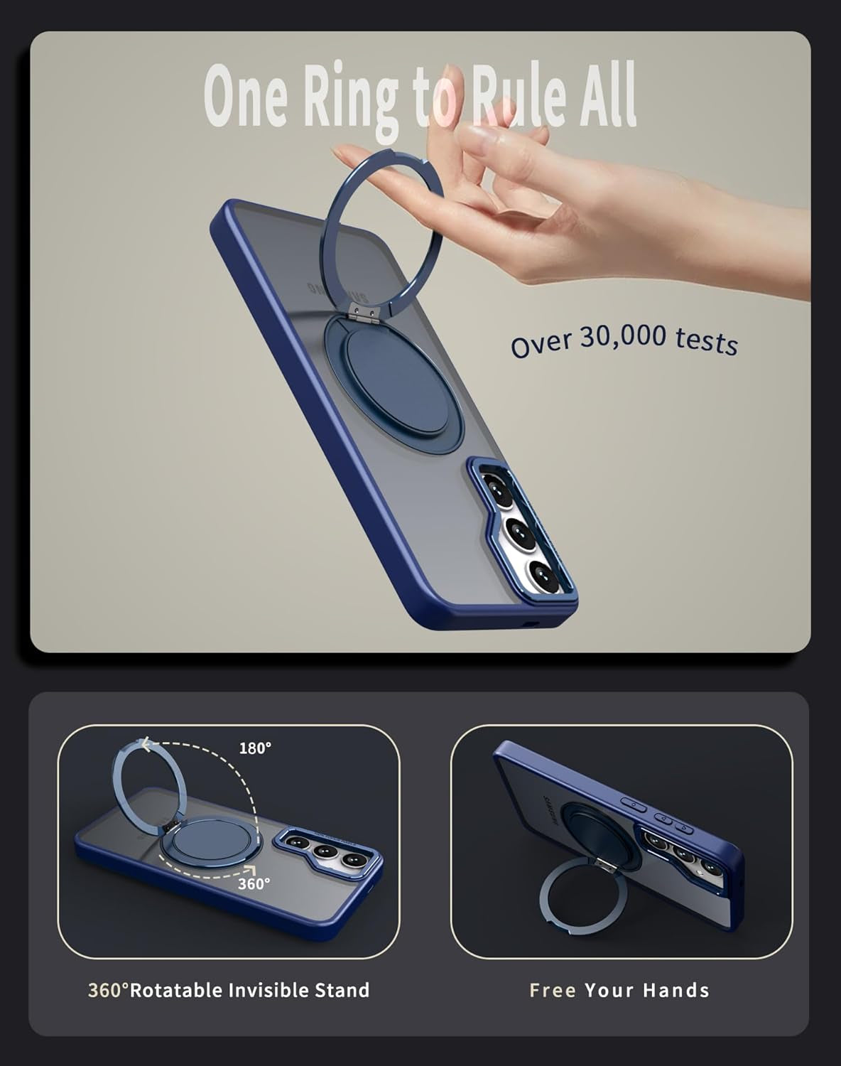 For Samsung Galaxy S24 plus Case with 360° Rotatable Magnetic Ring Stand [Compatible Magsafe] [Military Grade Tested] Translucent Matte Galaxy S24 plus Phone Case for Women Men 6.7'', Blue