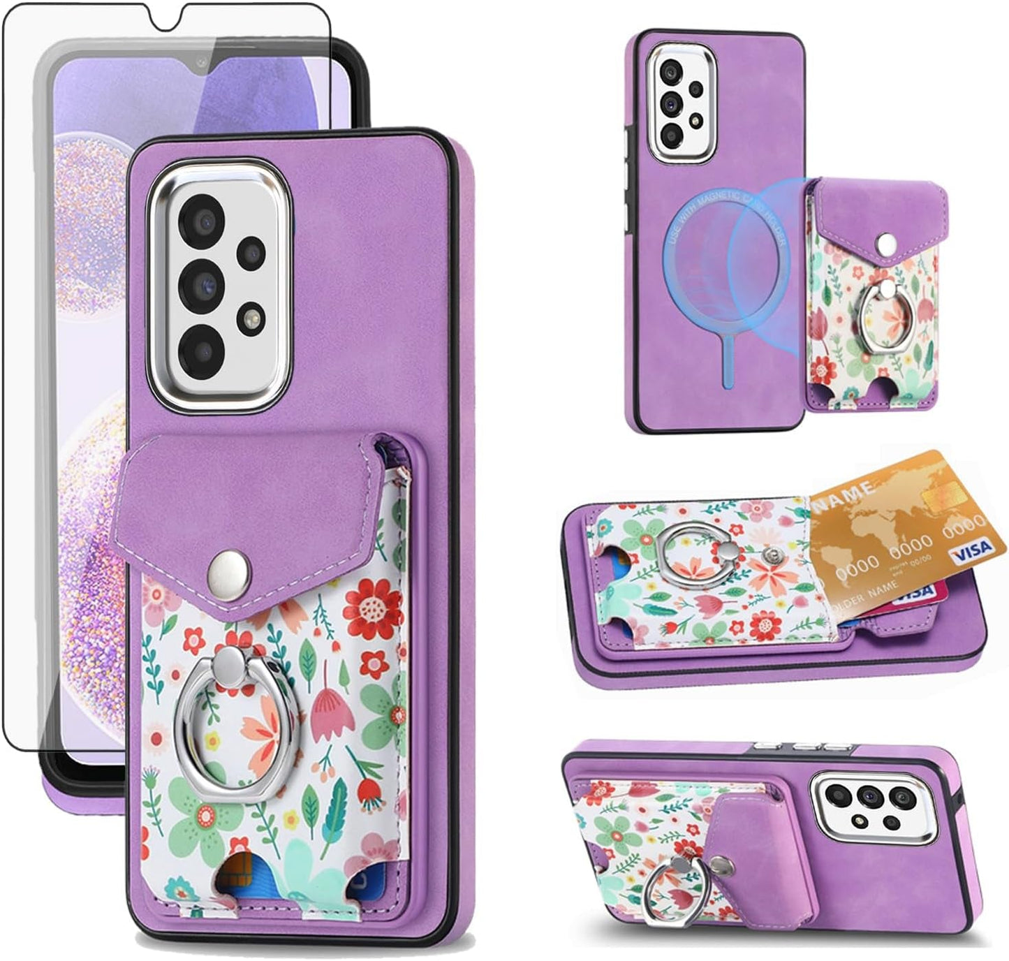 Asuwish Phone Case for Samsung Galaxy A53 5G Wallet Cell Cover with Screen Protector Magnetic Slim Ring Stand Kickstand Back Credit Card Holder Slot a 53 G5 53A SM A536U 6.5" 2022 Girls Women Black