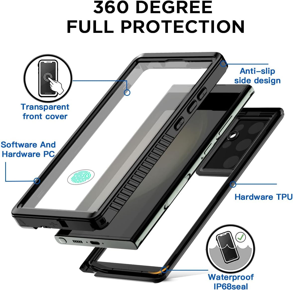 Aicase for Samsung Galaxy S23 Ultra Case Waterproof, Clear Water Proof Shockproof Dustproof Snowproof Full Body Rugged Transparent Underwater Phone Case for Galaxy S23 Ultra Built-In Screen Protector