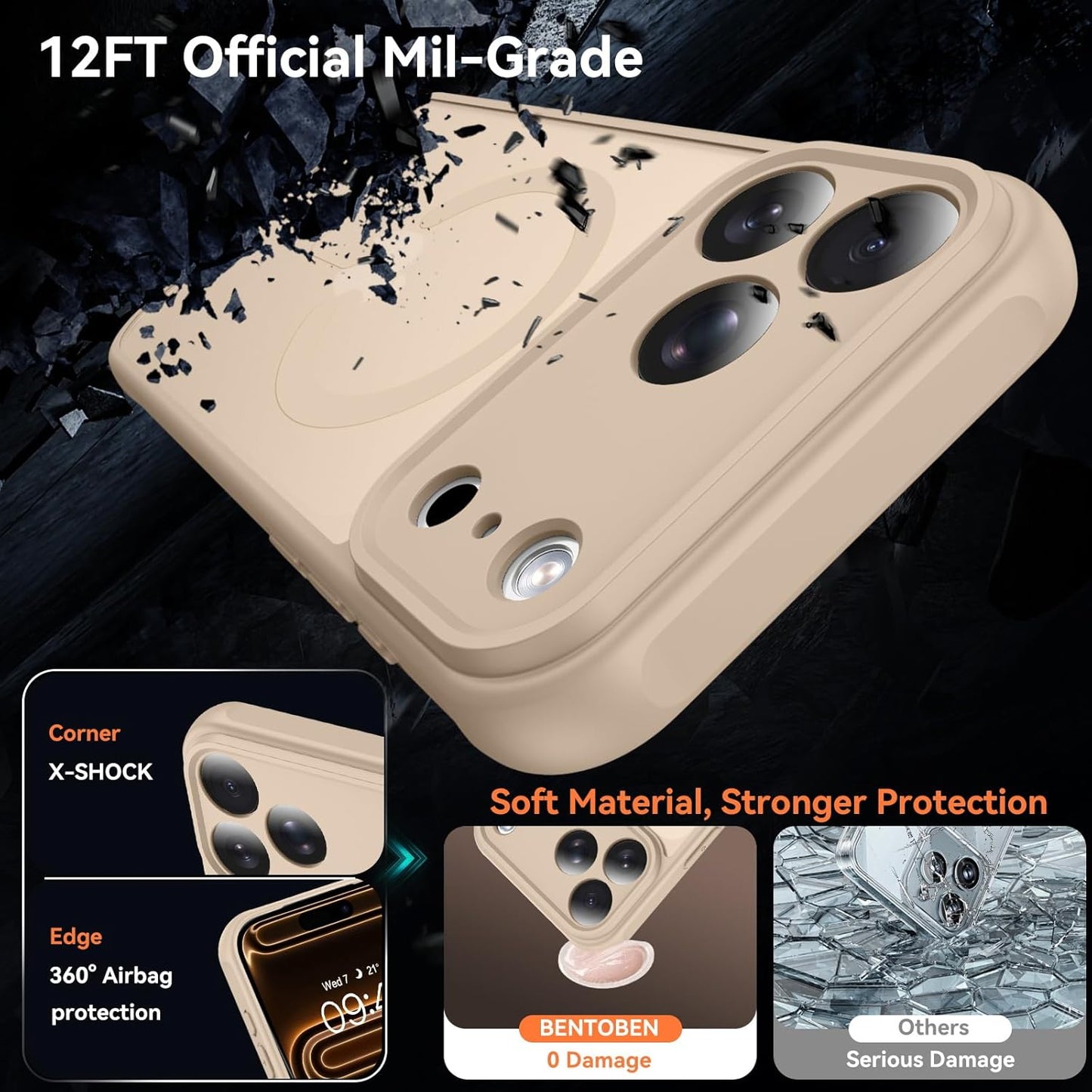 BENTOBEN Magnetic for Iphone 17 Pro Max Case, Upgraded [Full Camera Protection] [Compatible with Magsafe] Translucent Matte Phone Case Iphone 17 Pro Max Shockproof Protective Cases, Light Brown