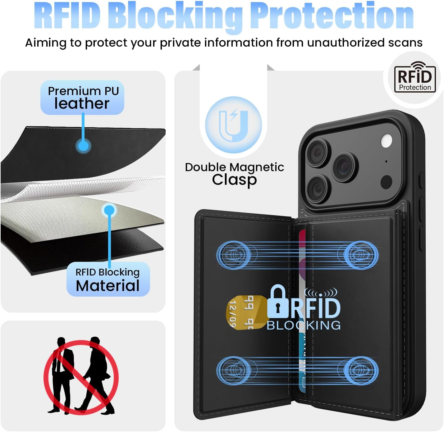 Designed for Iphone 17 Pro Max Case Wallet with Card Holder, [Magnetic Clasp Cover] [RFID Blocking Leather Protection] Shockproof Women Men Cases 6.9 Inch for Apple 17 Pro Max, Black