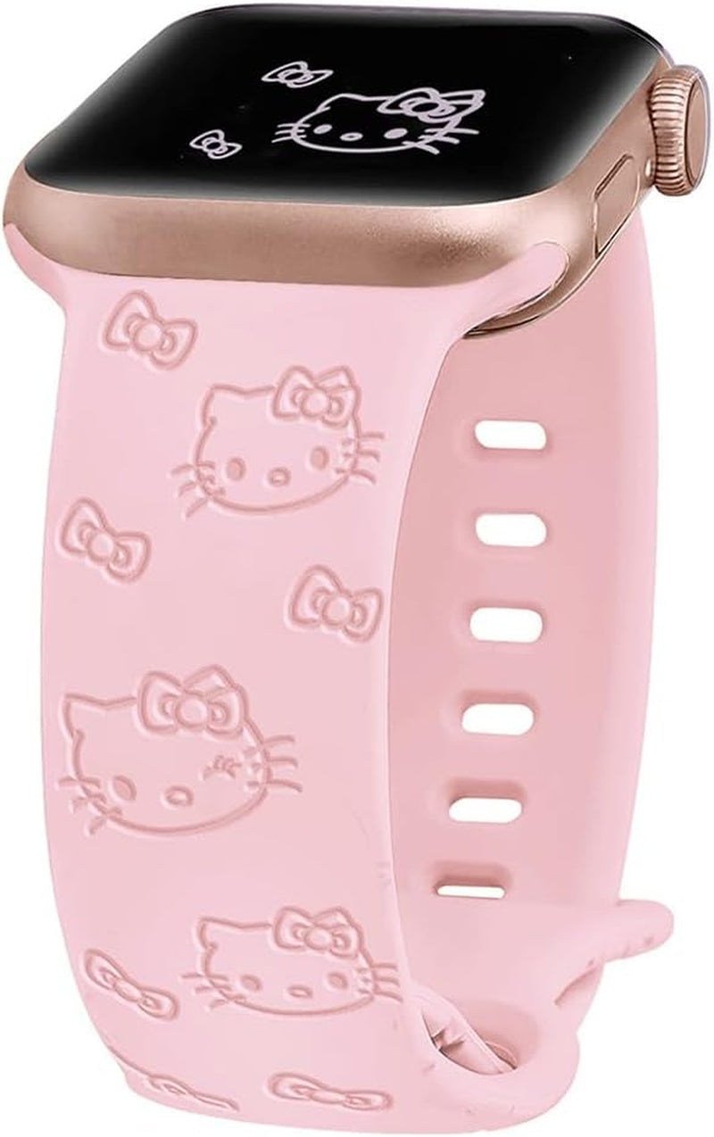 Engraved Band Compatible with Apple Watch Bands 40Mm 41Mm 42Mm 44Mm 45Mm 38Mm 49Mm for Women, Cute Cartoon Cat Soft Silicone Strap for Iwatch Bands Series 9 8 7 6 5 4 3 2 1 SE