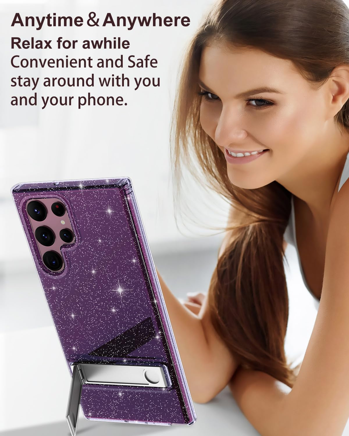 Btscase for Samsung Galaxy S22 Ultra 5G Case, with Adjustable Metal Kickstand, Crystal Clear Soft Flexible TPU Slim Shockproof Drop Protective Girls Women Men Cover for Galaxy S22 Ultra 5G, Purple