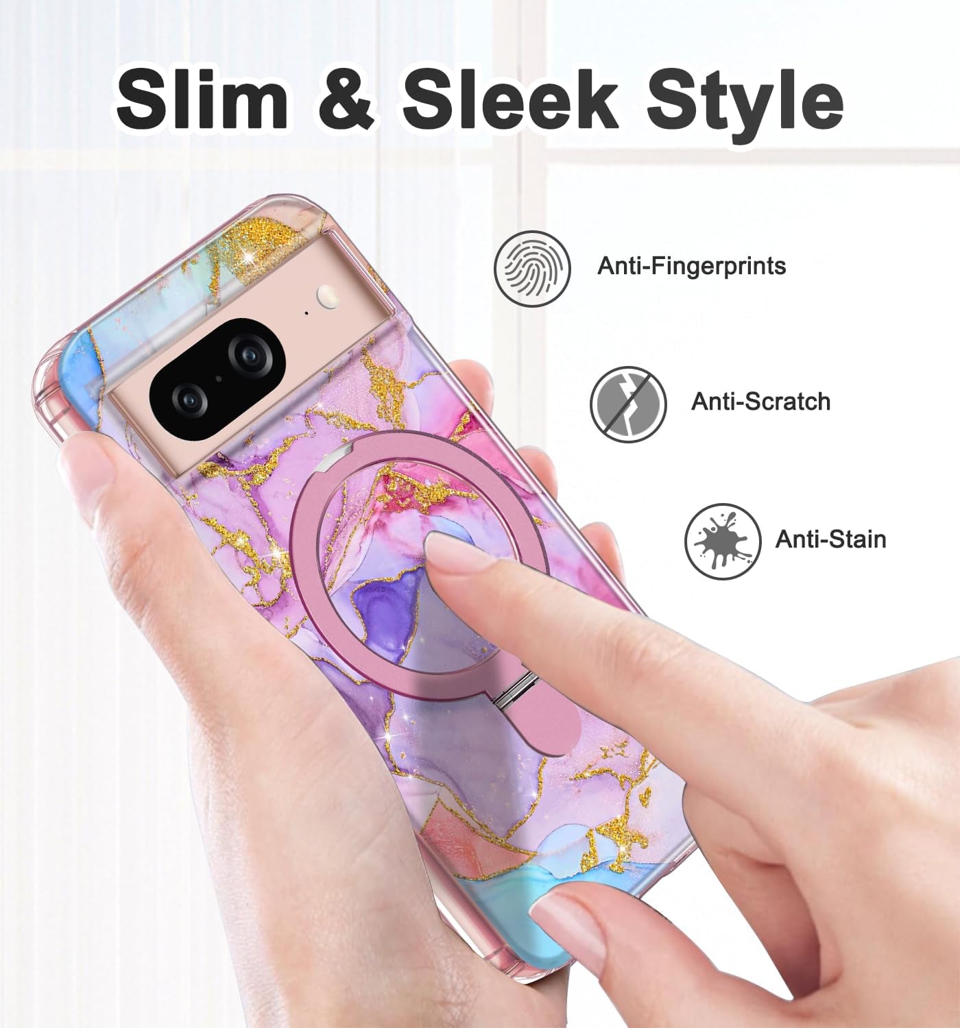 Lamcase Magnetic for Google Pixel 8 Case with Ring Stand [Compatible with Magsafe], Hard PC Slim Full Body Drop Protective Women Girls Men Phone Case for Google Pixel 8, Pink  Lamcase   