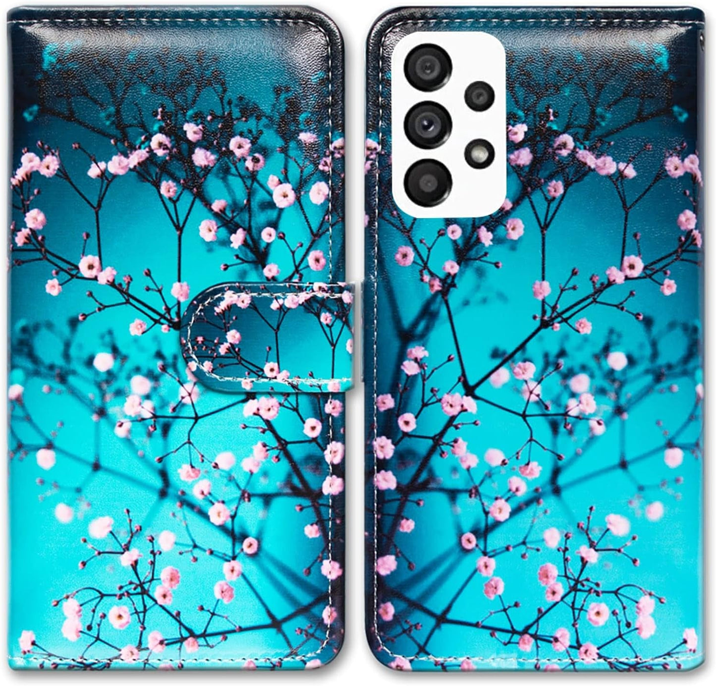 Bcov Galaxy A53 Case, Black Bird Green Leather Flip Phone Case Wallet Cover with Card Slot Holder Kickstand for Samsung Galaxy A53 5G