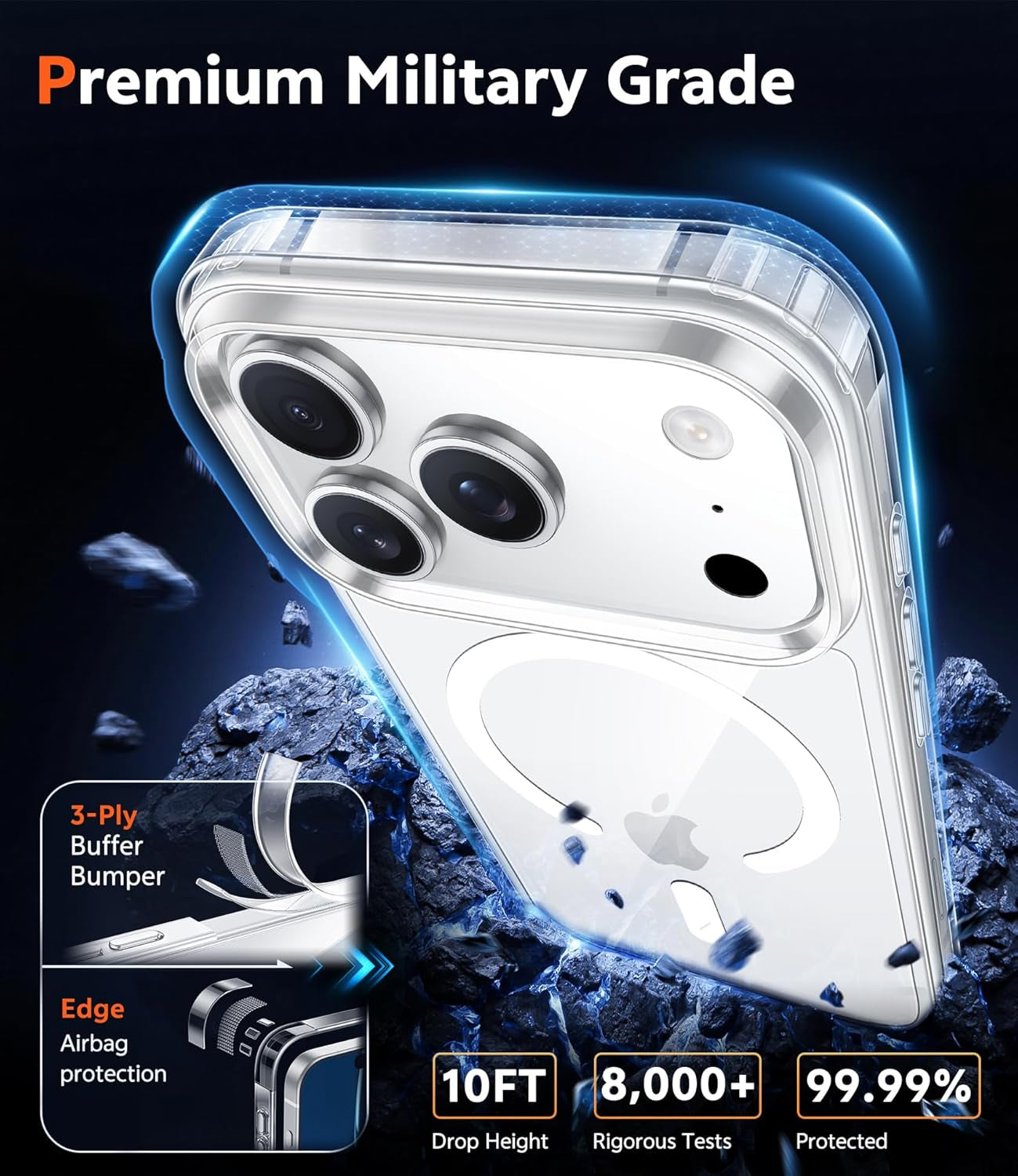 FNTCASE for Iphone 17 Pro-Max Case: Clear Magnetic Phone Cases with Screen Protector Compatible with Magsafe Slim anti Yellowing Rugged Shockproof Protective Transparent Cell Cover (A-Clear)