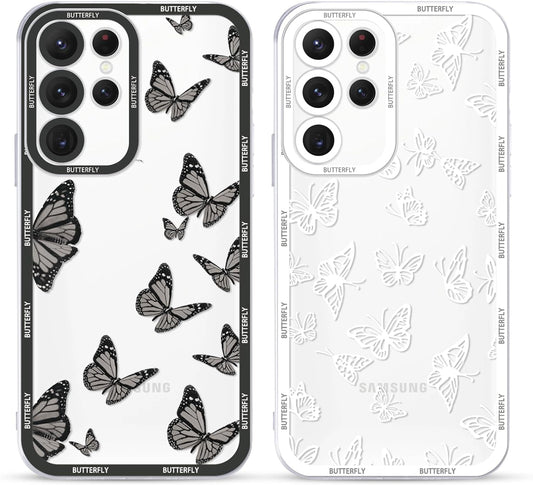 2 Pack Cute Clear Print for Samsung Galaxy A53 5G 6.5" Phone Case, Butterfly Aesthetic Transparent Cases Soft Silicone Slim TPU Shockproof Protective Cover for Women Girls-Butterflies