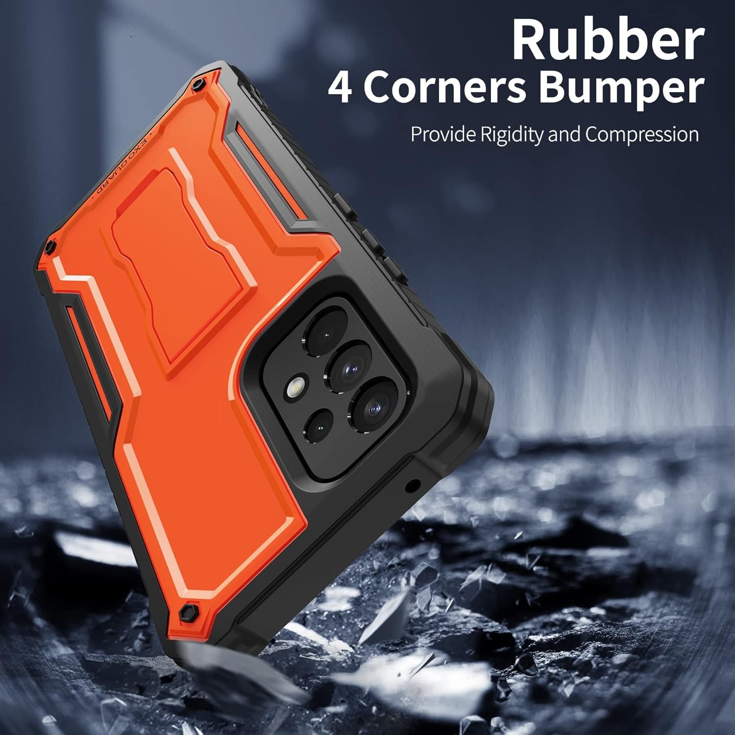 Exoguard for Samsung Galaxy A53 Case, Rubber Shockproof Full-Body Cover Case with Screen Protector for Samsung A53 5G Phone, Built-In Kickstand (Orange)