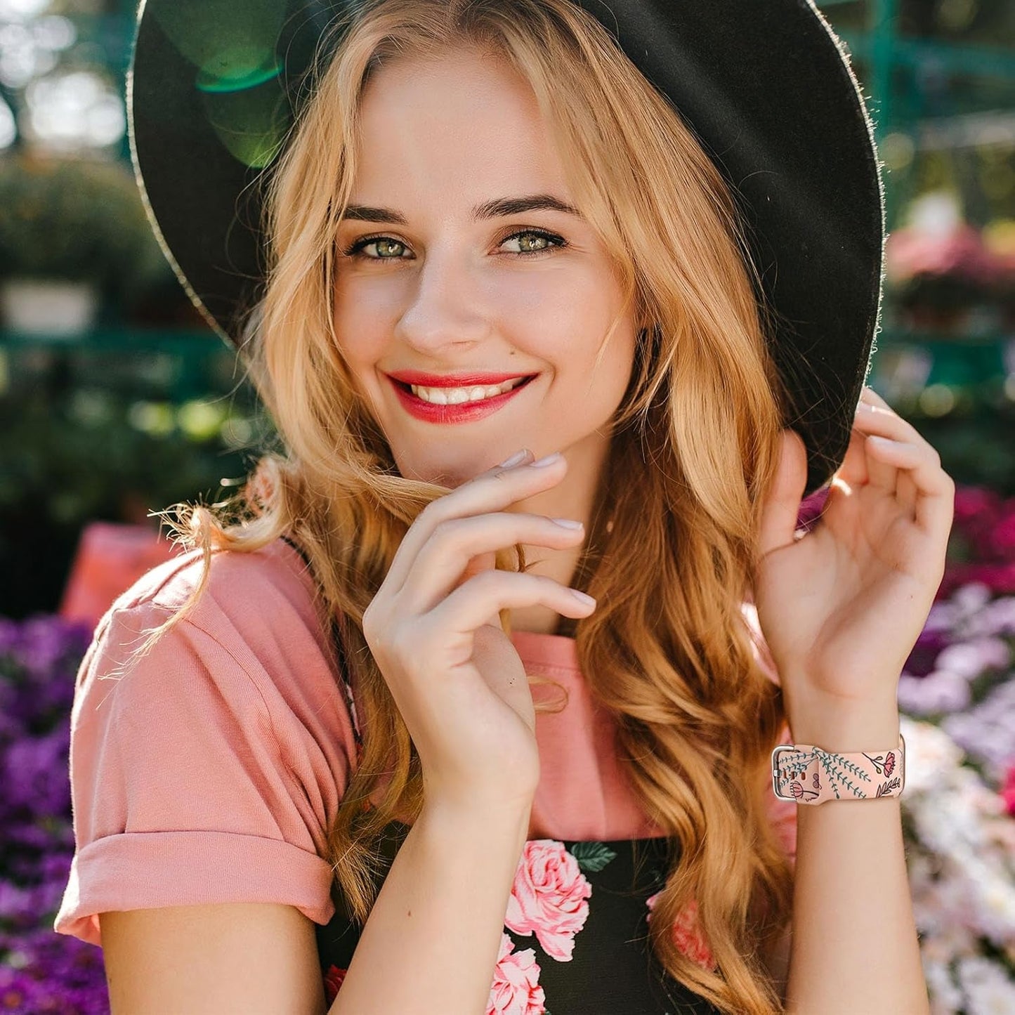 Flower Engraved Print Bands Compatible with Apple Watch Band 40Mm 41Mm 38Mm 42Mm 44Mm 45Mm 49Mm Women, Fancy Soft Silicone Sport Strap for Iwatch Series 9 Ultra 2 SE Ultra 8 7 6 5 4 3 2 1