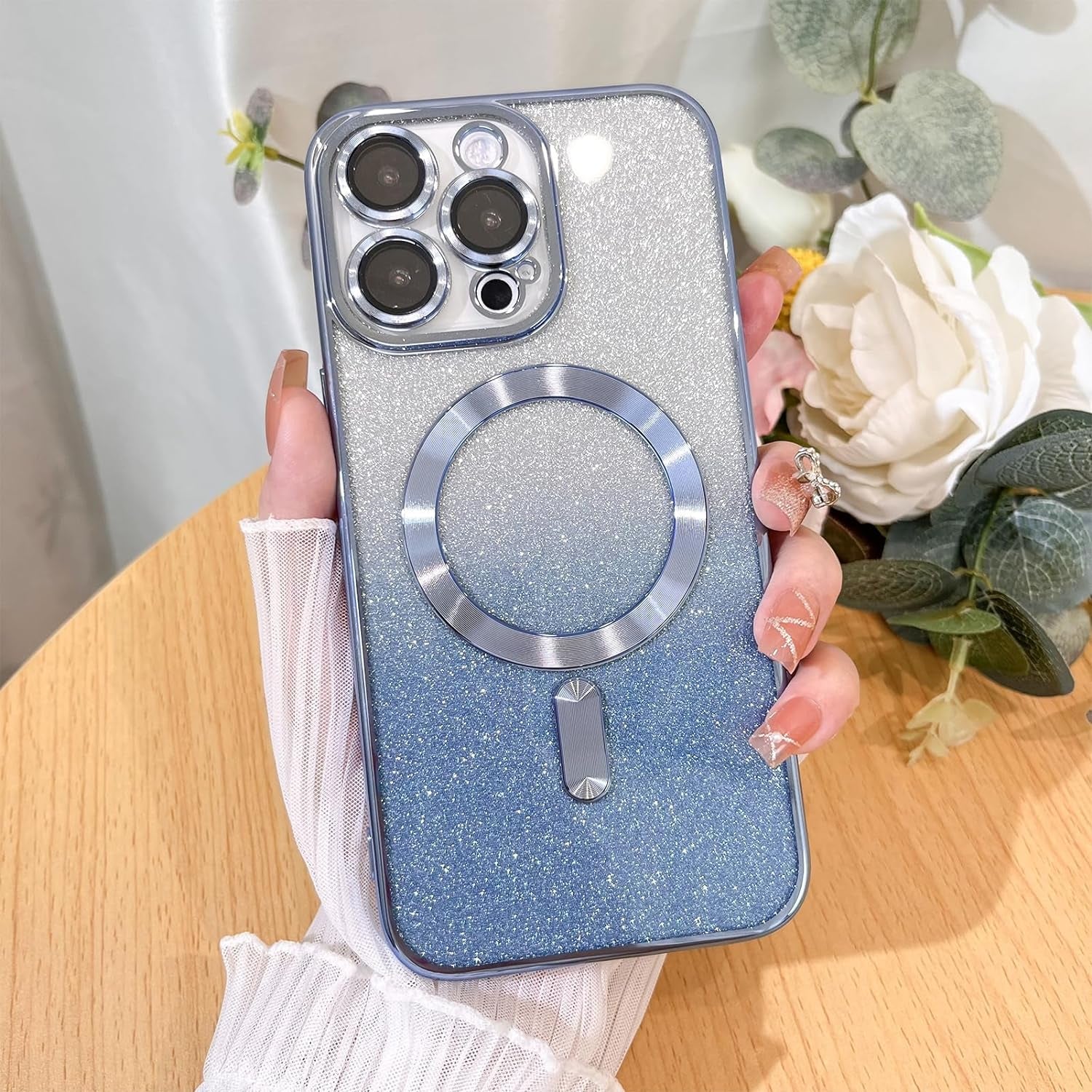 Illians Case for Iphone 14 Pro Max (Compatible with Magsafe) Camera Lens Protector Glitter Bling Plating Case Shockproof Protection Anti-Scratch Iphone 14 Pro Max Case for Women Men - Blue  Illians   
