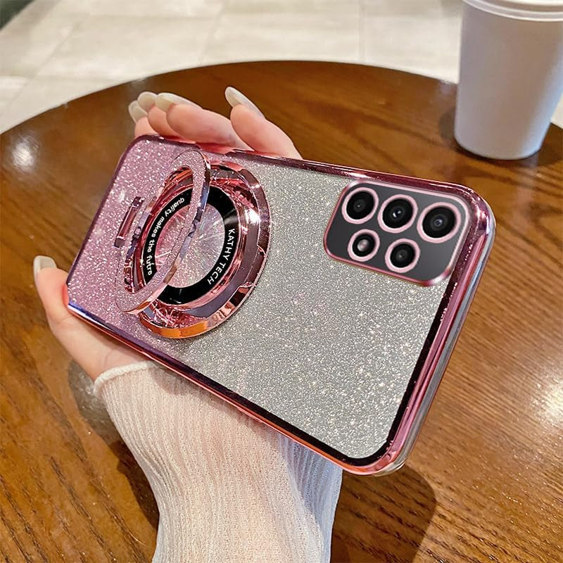 For Galaxy A53 5G Case Magnetic [Compatible with Magsafe] Wireless Glitter Sparkly Plated Kickstand Holder Shockproof Camera Lens Protector Phone Cover Case for Samsung Galaxy A53 5G-Pink
