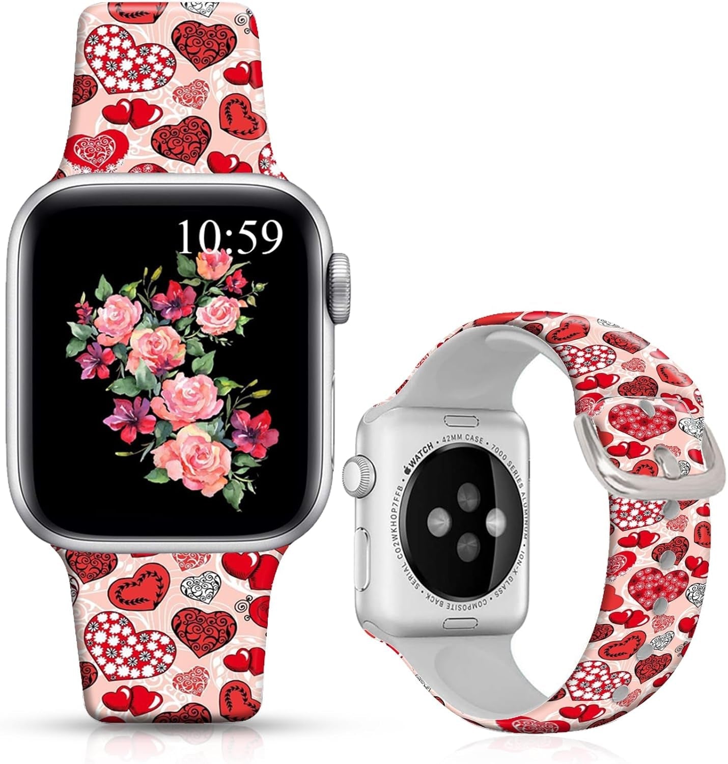 Floral Bands Compatible with Iwatch 38Mm/42Mm/40Mm/44Mm, Floral Chevron Silicone Fadeless Pattern Printed Replacement Bands for Iwatch Series 5/4/3/2/1, M/L for Women/Men