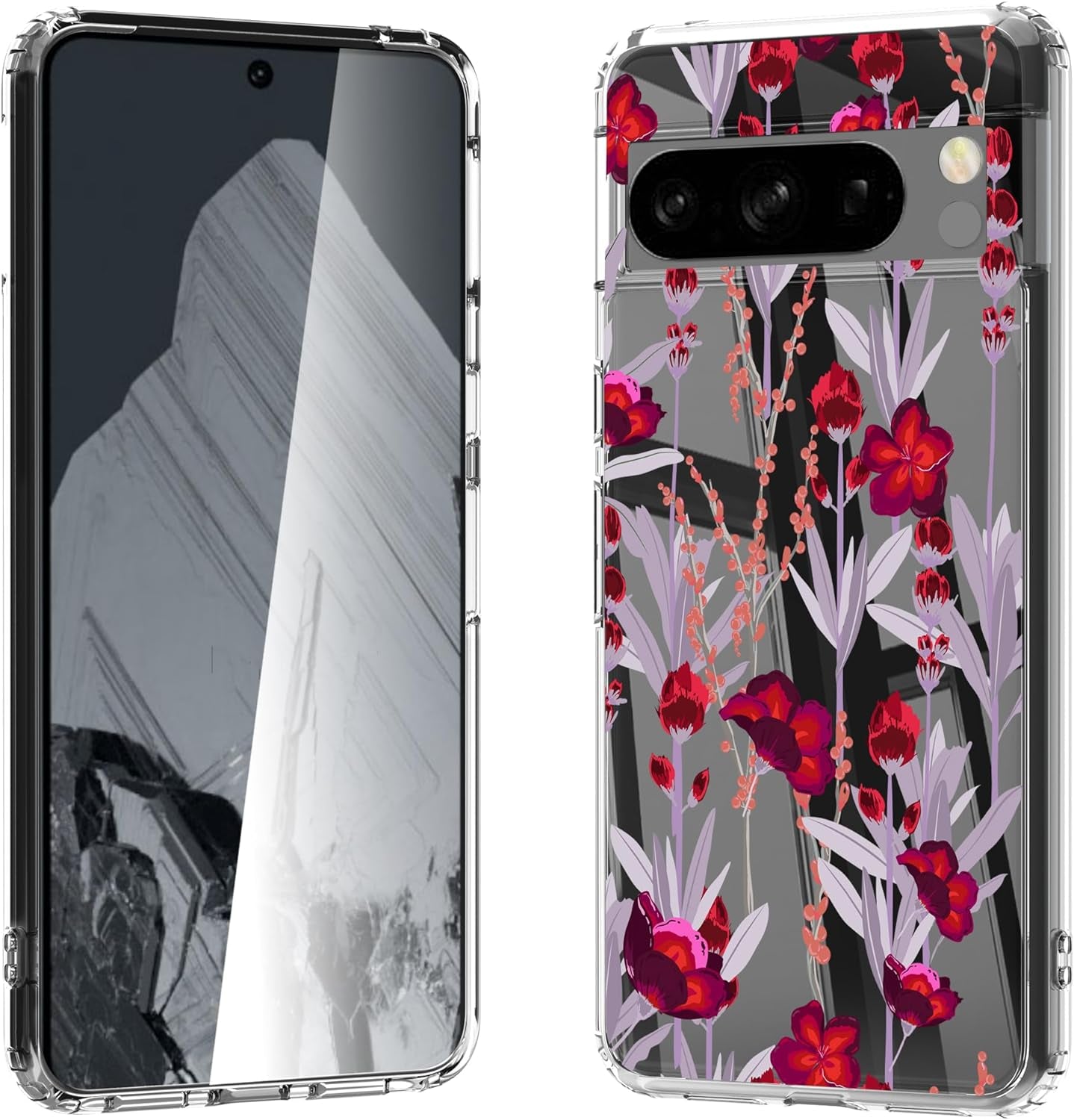 For Google Pixel 8 Clear Case with 3D Flower Printing Design, TPU+PC Slim Shock-Proof Protective Floral Cover for Women Girls, 6.2“ (Pic 5)  YIKECASE B-9 Google Pixel 8 Pro 