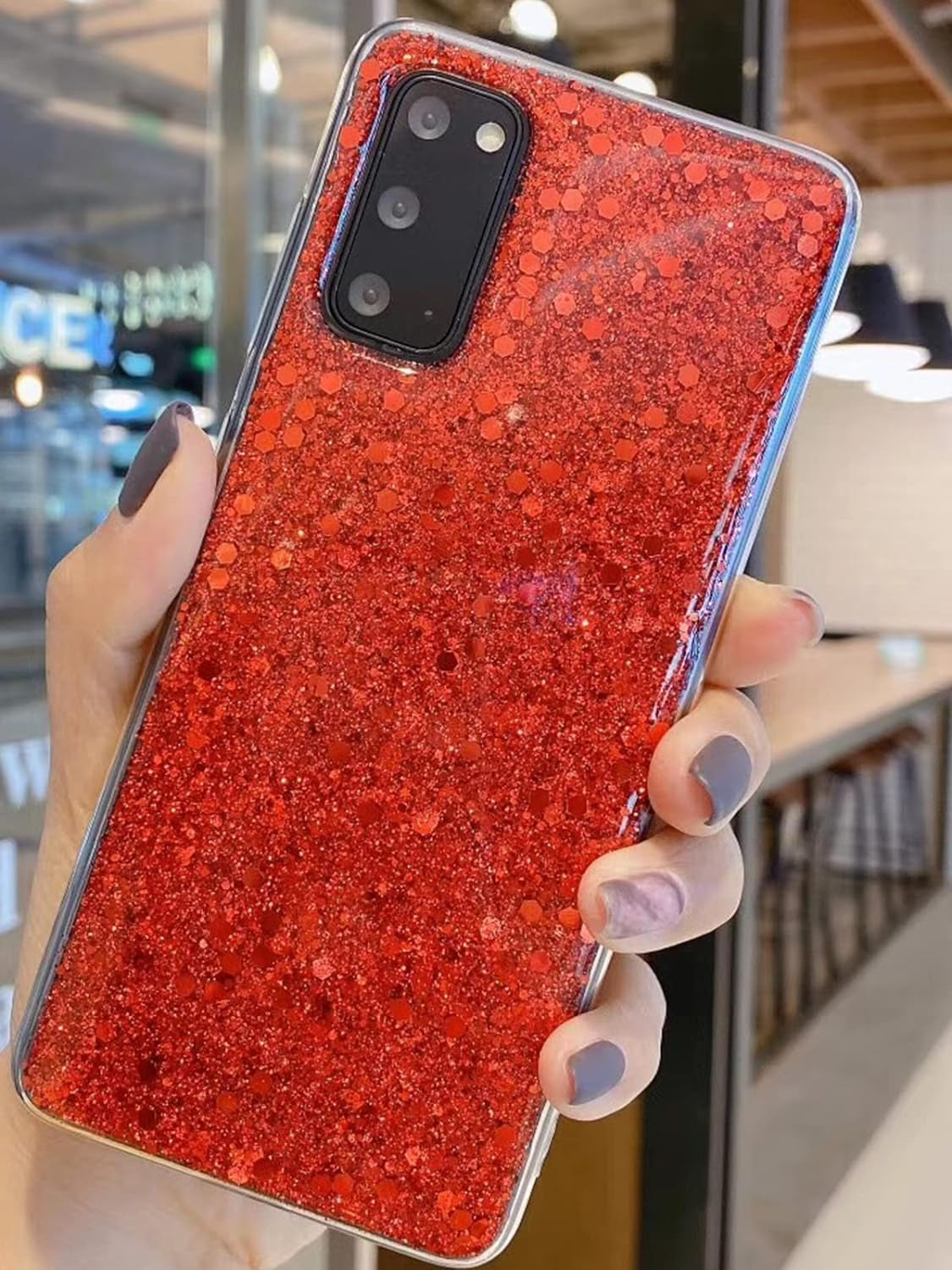 Designed for Samsung Galaxy S22 Case, Glitter Sparkle Bling Women Girls Cases Cute Rubber Slim Phone Protective Cover for Galaxy S22 Case 5G 6.1 Inch (Red)