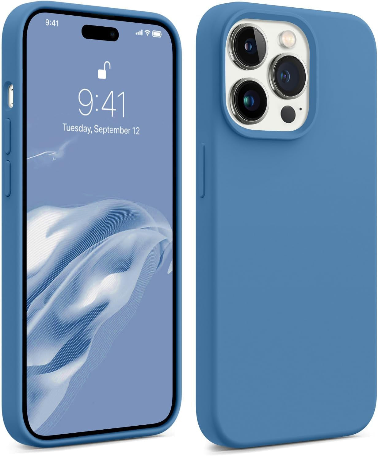 AOTESIER Compatible with Iphone 14 Pro Case, [Upgraded Liquid Silicone] [Soft Anti-Scratch Microfiber Lining] Shockproof Full Body Protective Phone Case for Iphone 14 Pro,6.1 Inch - Azure Blue  AOTESIER   