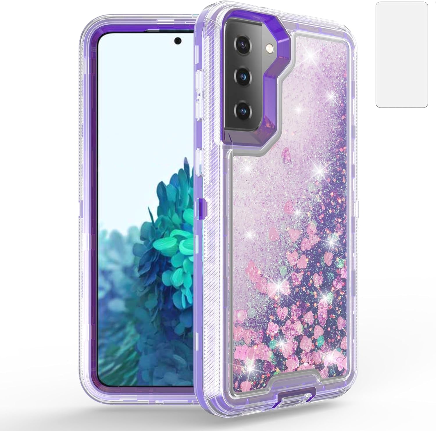 Asuwish Phone Case for Samsung Galaxy S22 plus S22+ 5G with Screen Protector Bling Liquid Glitter Clear Hybrid Military Grade Protective Heavy Duty Cell Cover S22+5G S22Plus 22S + S 22 22+ Girls Pink