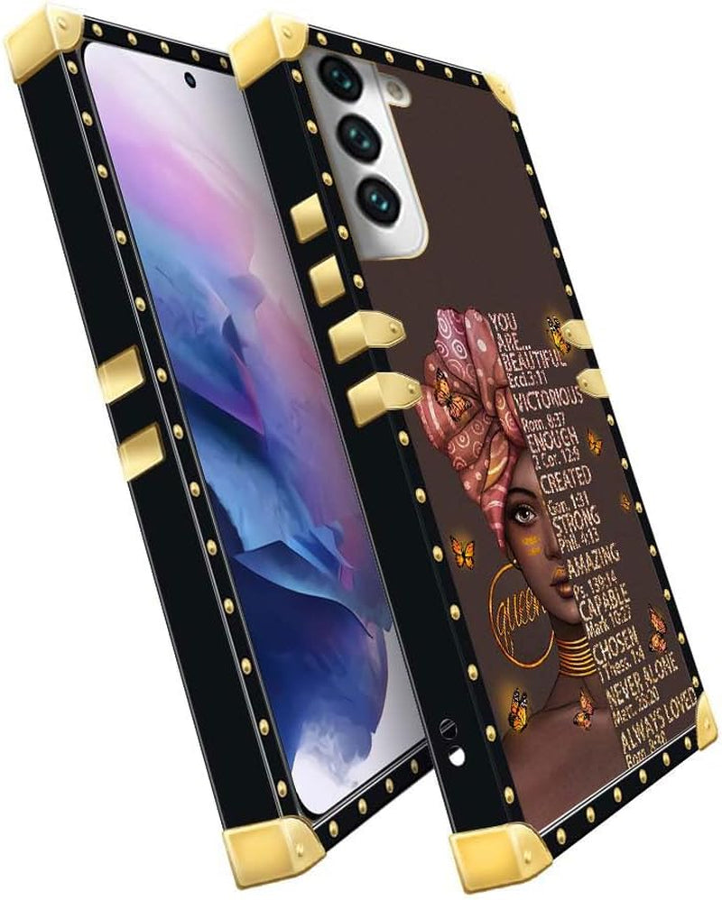 Compatible with Samsung Galaxy S22 plus Case, J Brown Black Girl A01 Luxury TPU Corner Shockproof Protection Cover for Women Girls for Samsung Galaxy S22 Plus