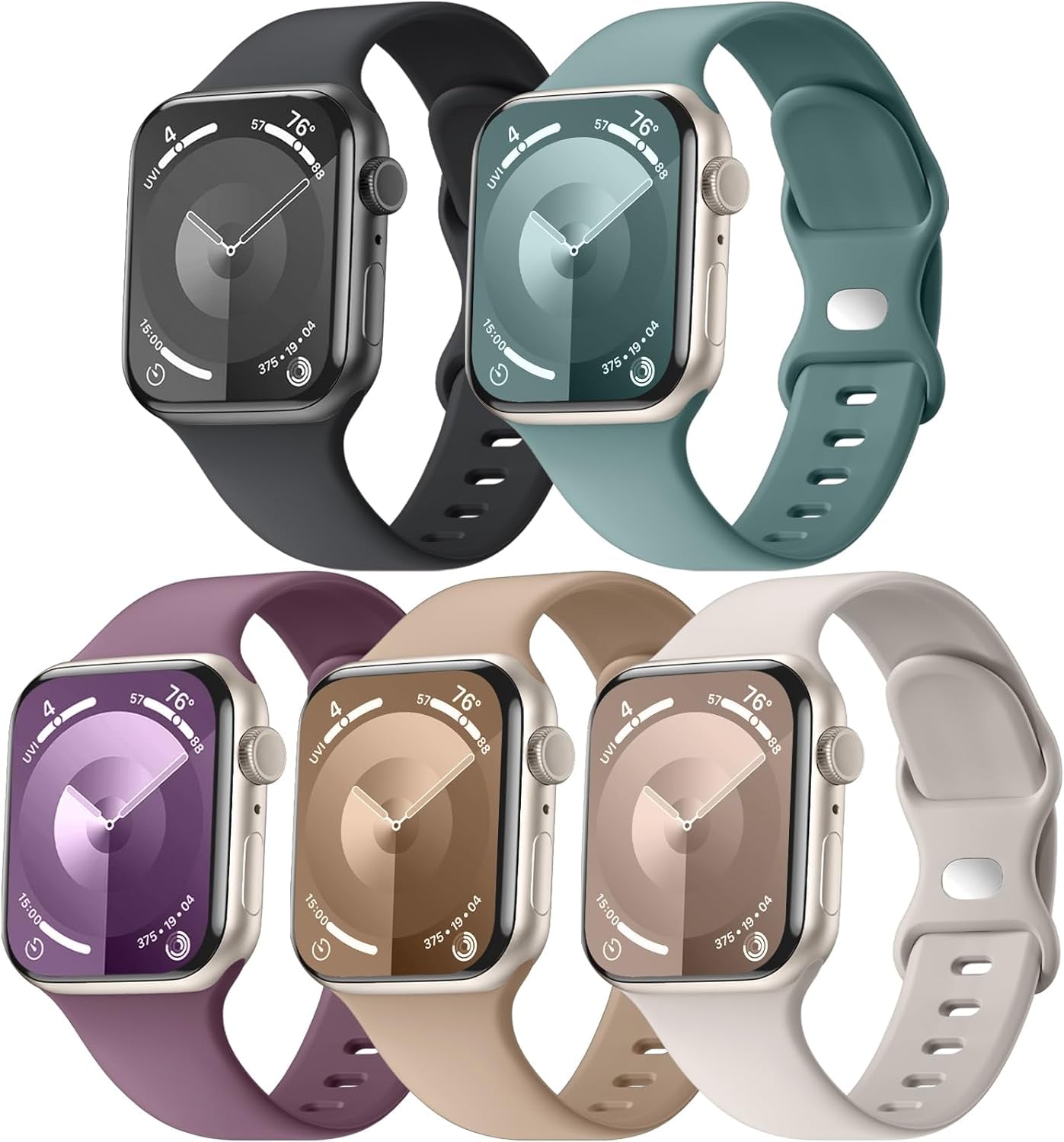 5 Pack Soft Silicone Bands - Compatible with Apple Watch Ultra 2 & Ultra Band 49Mm 45Mm 44Mm 42Mm 41Mm 40Mm 38Mm for Men Women, Breathable Sport Strap Band for Ultra 2 Iwatch Series 9 8 7 6 SE 5 4 3 2