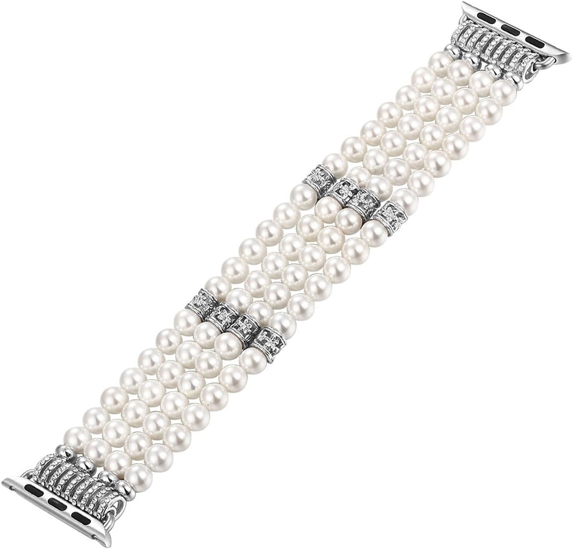 Fastgo Compatible with Pearl Apple Watch Bands 44Mm 42Mm 45Mm 49Mm Women, Elastic Beaded Bracelet Replacement Bands White for Iwatch SE & Series 9 Ultra 8 7 6 5 4 3 2 1 (White-42/44/45/49Mm)
