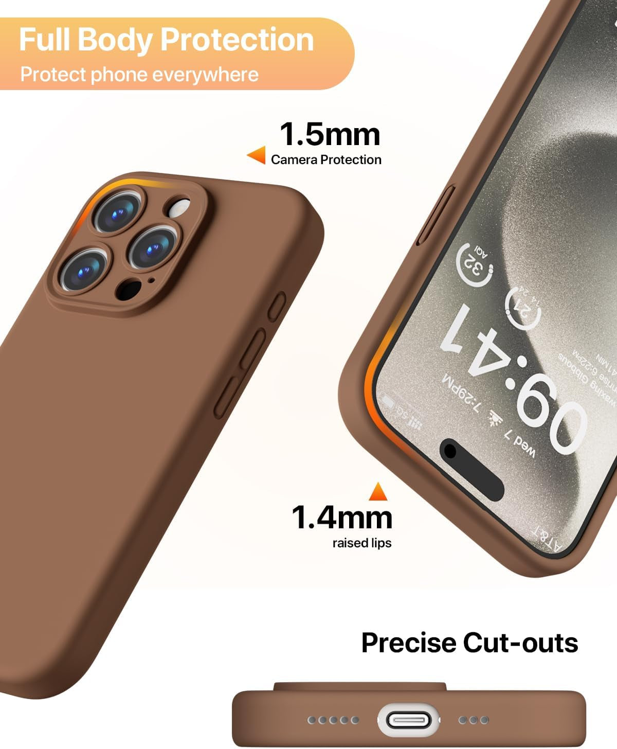 GOODVISH Compatible with Iphone 15 Pro Case, Silicone Upgraded [Enhanced Camera Protection] Phone Case with [2 Screen Protectors], Soft Anti-Scratch Microfiber Lining Inside, 6.1 Inch, Brown  GOODVISH   