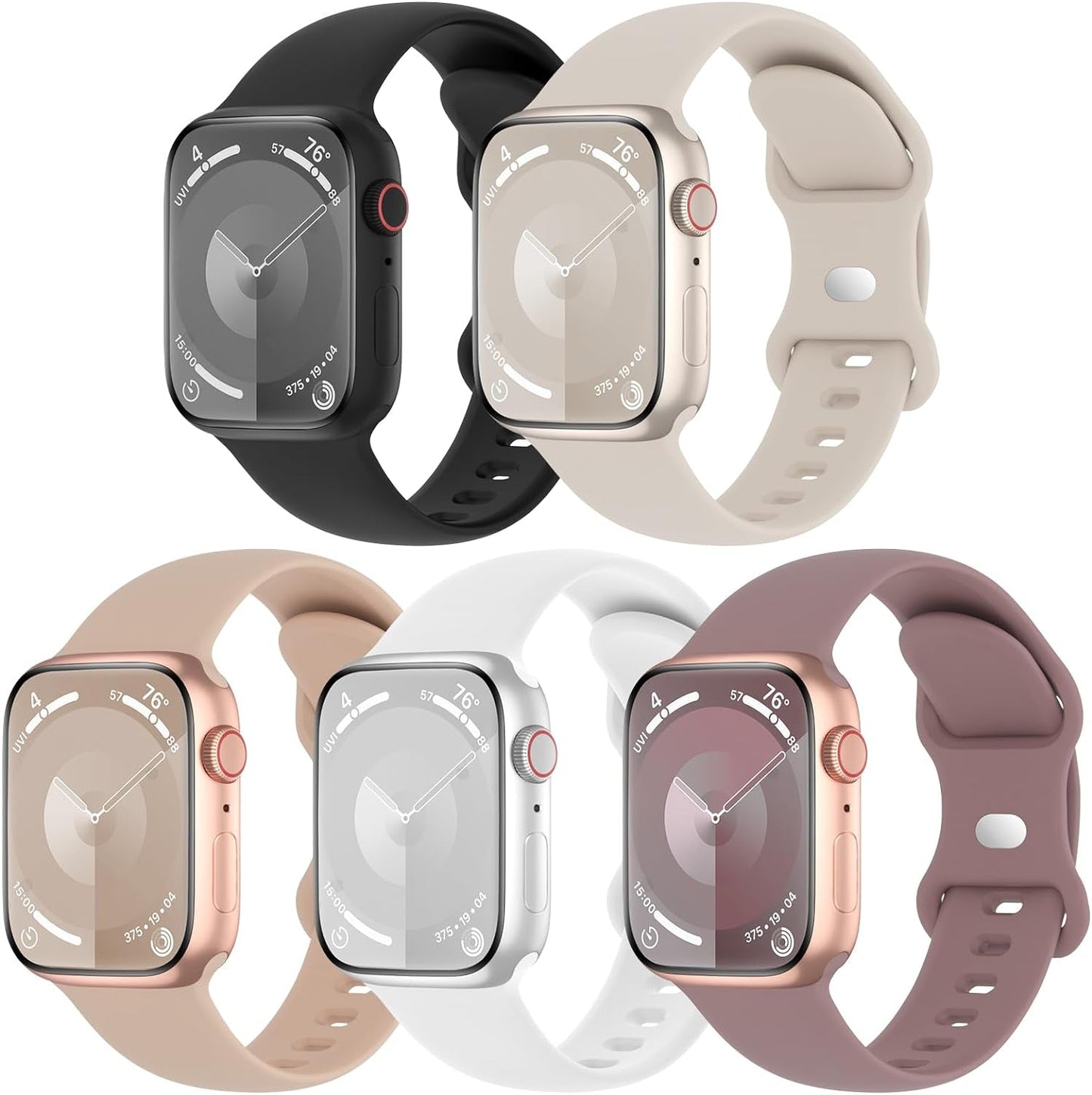 5 Pack Sport Silicone Bands Compatible with Apple Watch Band 38Mm 40Mm 41Mm 42Mm 44Mm 45Mm 49Mm, Soft Waterproof Strap Wristbands for Iwatch Ultra/2 Series 9/8/SE/7/6/5/4/3/2/1 Women Men